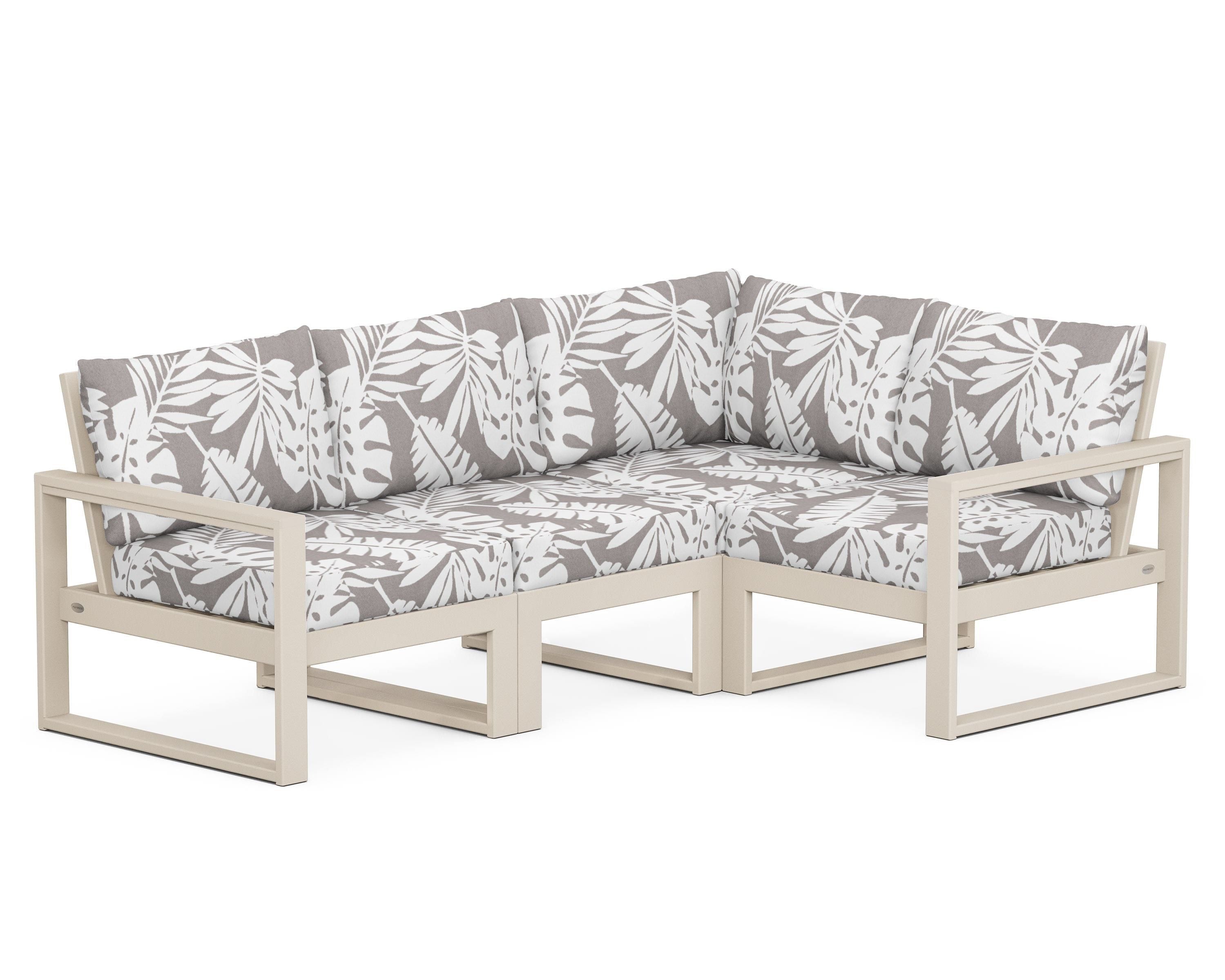 POLYWOOD® EDGE 4-Piece Modular Deep Seating Set in Sand / Leaf Grey Mist