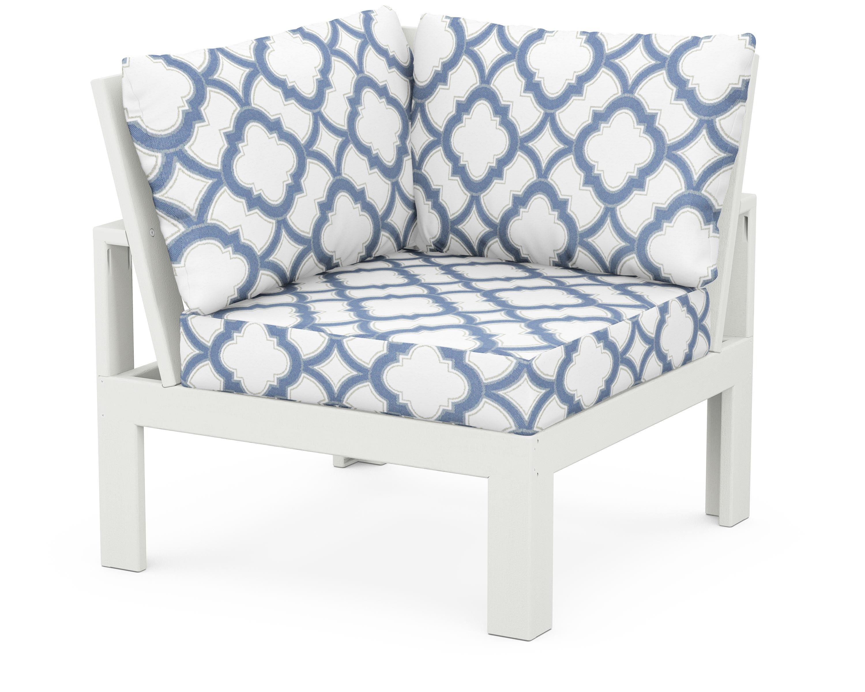 Unbranded Modular Corner Chair in Vintage White / Trellis Sky Blue