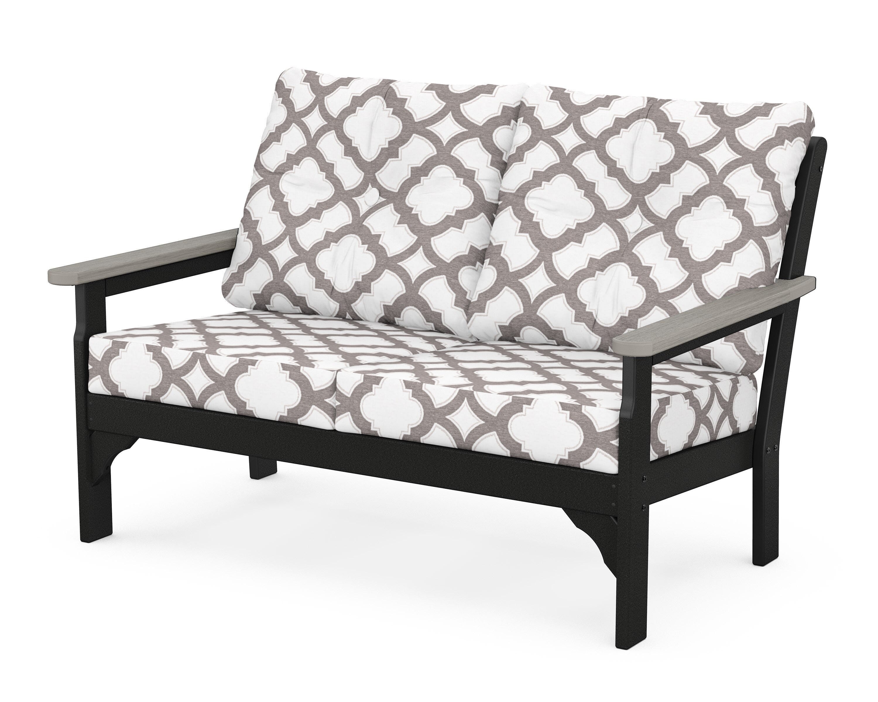 POLYWOOD® Vineyard Deep Seating Loveseat in Black / Driftwood / Trellis Grey Mist