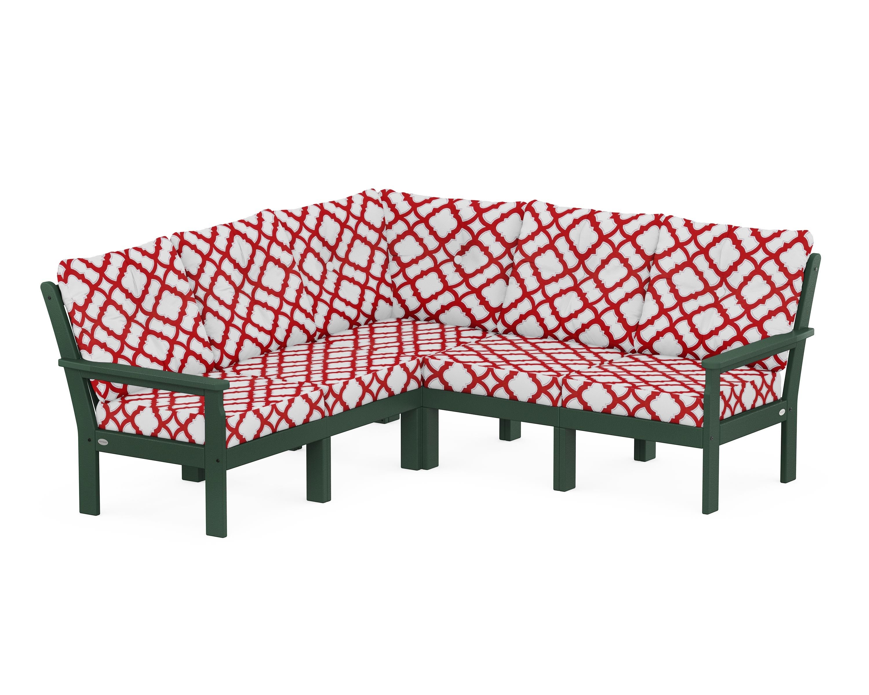 POLYWOOD® Vineyard 5-Piece Sectional in Green / Trellis Crimson