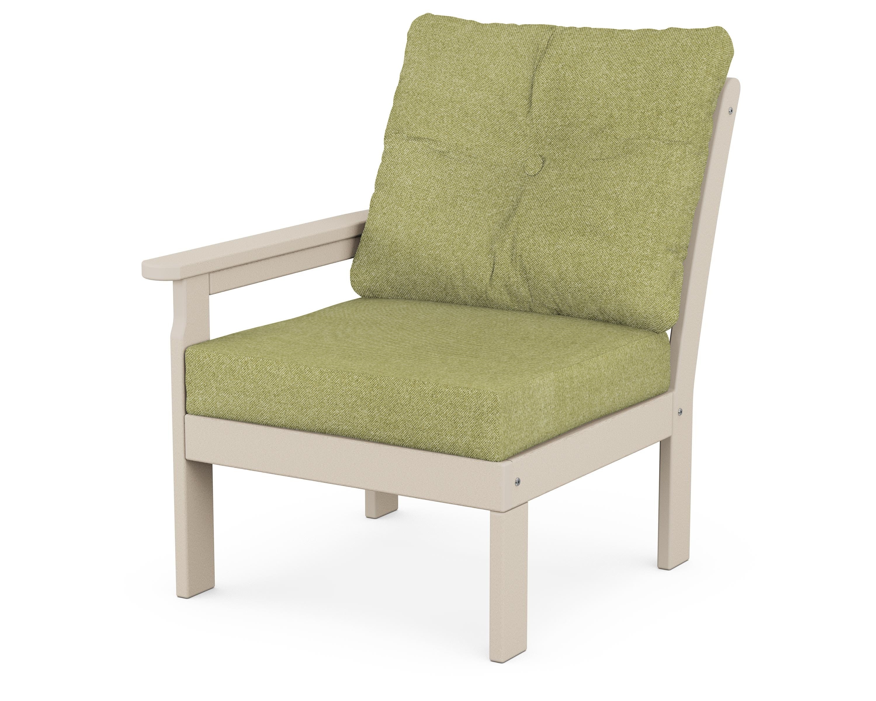POLYWOOD® Vineyard Modular Left Arm Chair in Sand / Chartreuse Boucle