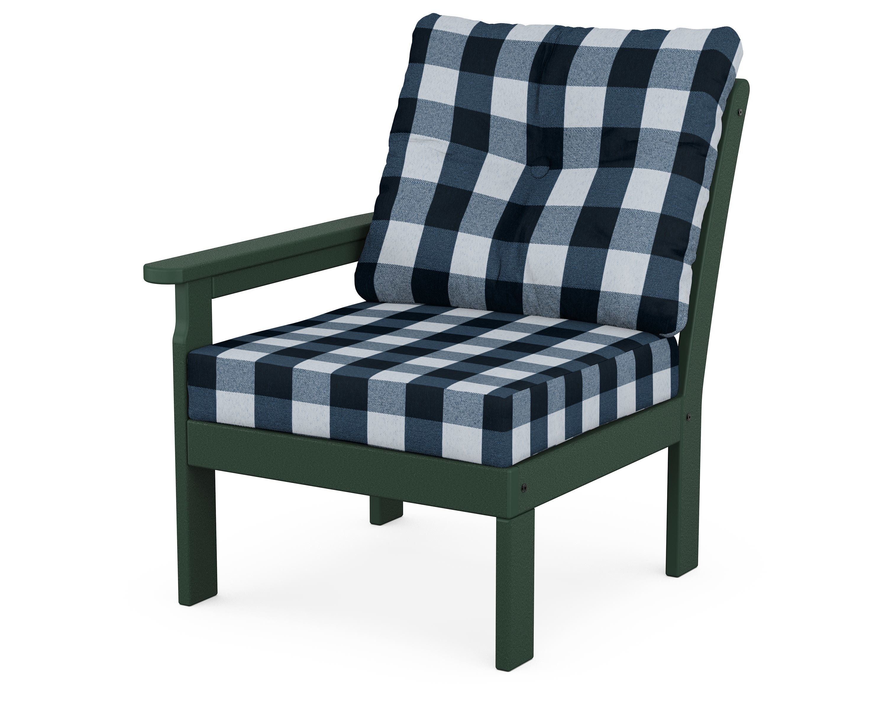 POLYWOOD® Vineyard Modular Left Arm Chair in Green / Buffalo Plaid Marine Indigo