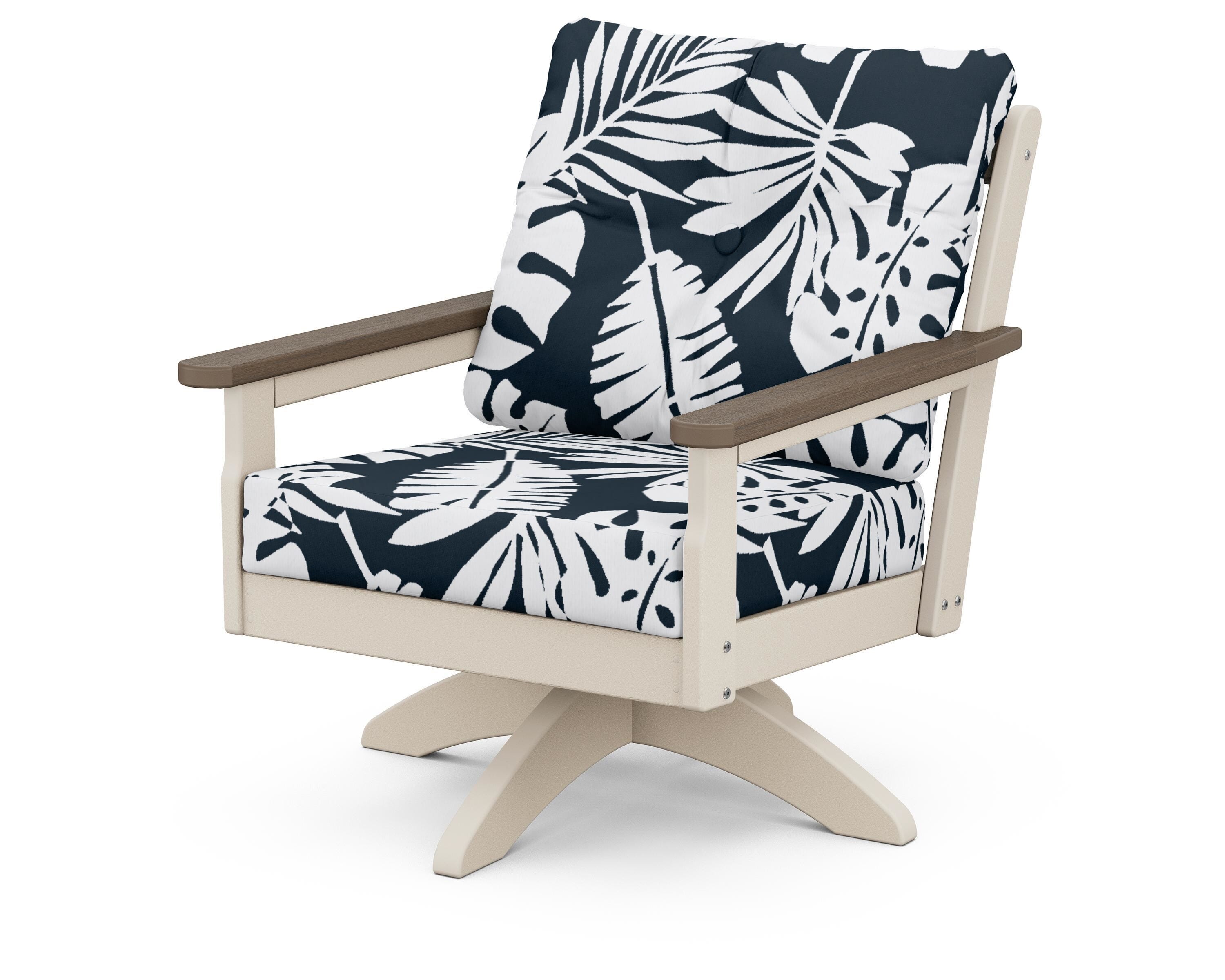 POLYWOOD® Vineyard Deep Seating Swivel Chair in Sand / Kona / Leaf Marine Indigo