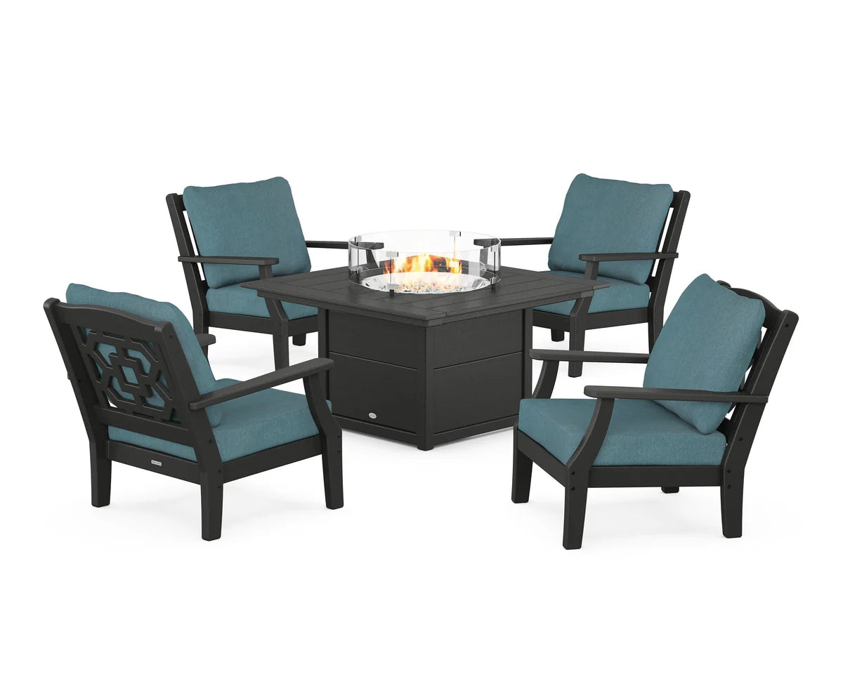 Chinoiserie 5-Piece Deep Seating Set with Fire Pit Table