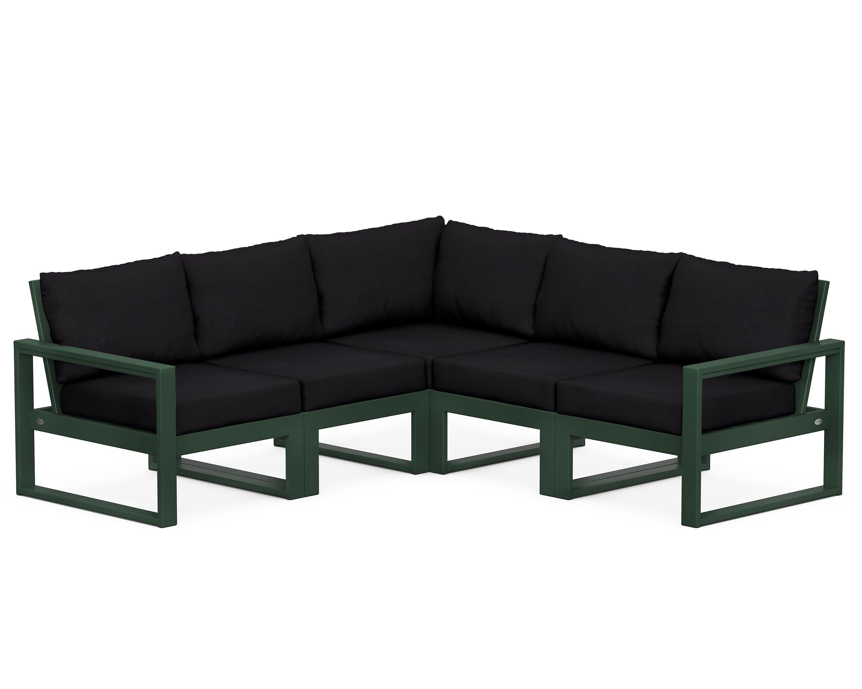 POLYWOOD® EDGE 5-Piece Modular Deep Seating Set in Green / Midnight Linen