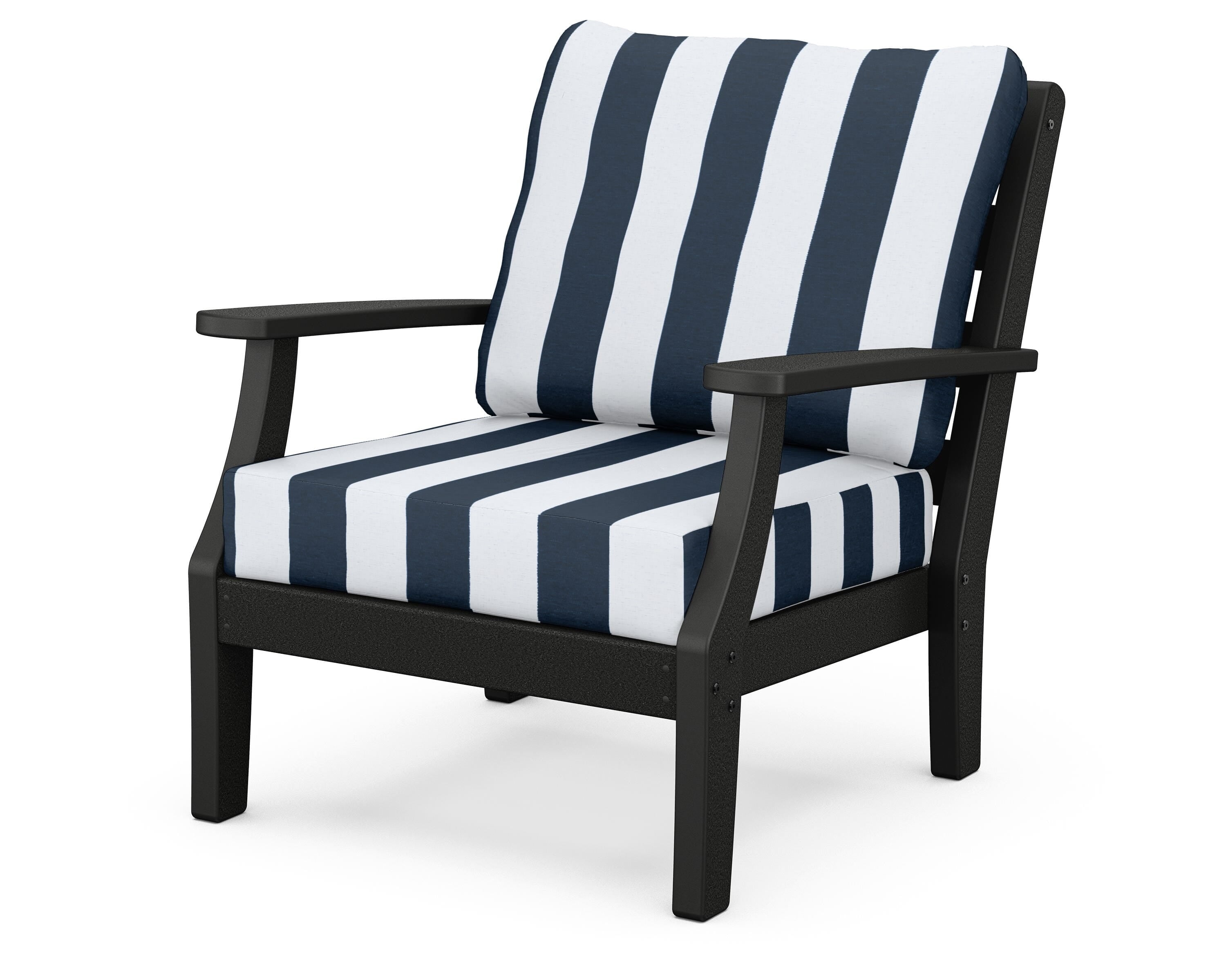 POLYWOOD® Chesapeake Deep Seating Chair in Black / Cabana Stripe Marine Indigo