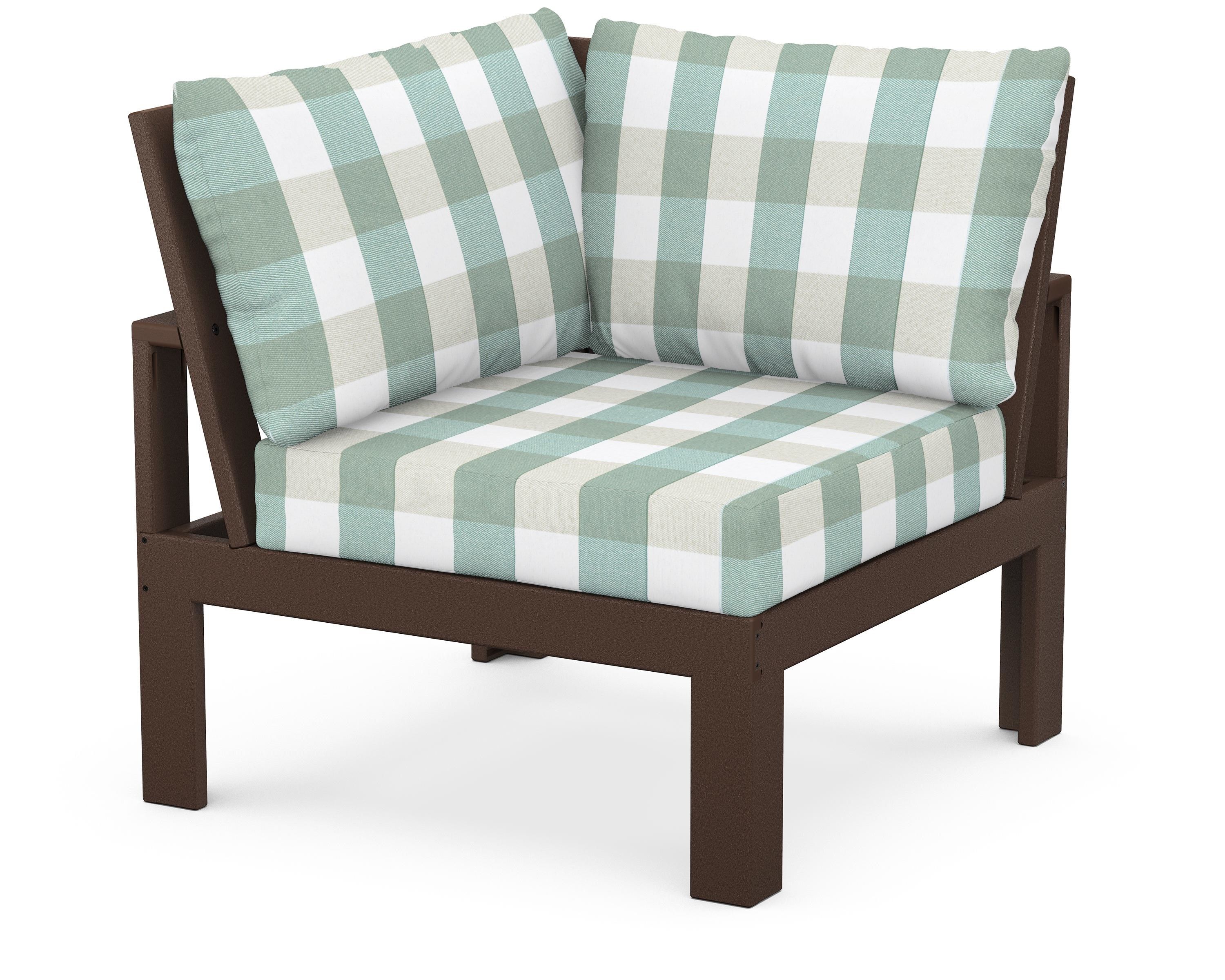 Unbranded Modular Corner Chair in Mahogany / Buffalo Plaid Glacier Spa