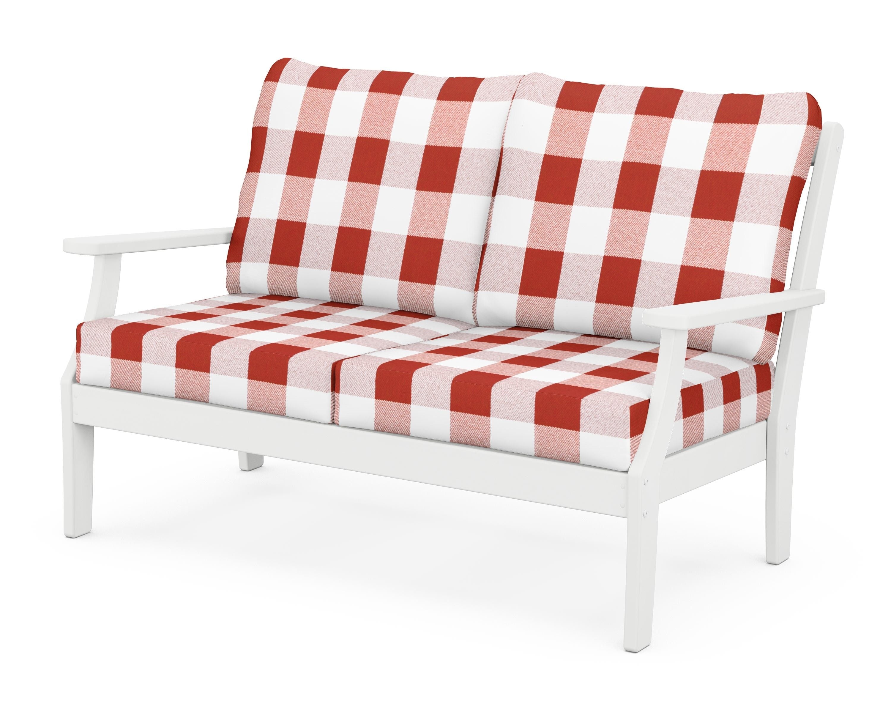POLYWOOD® Braxton Deep Seating Loveseat in White / Buffalo Plaid Crimson