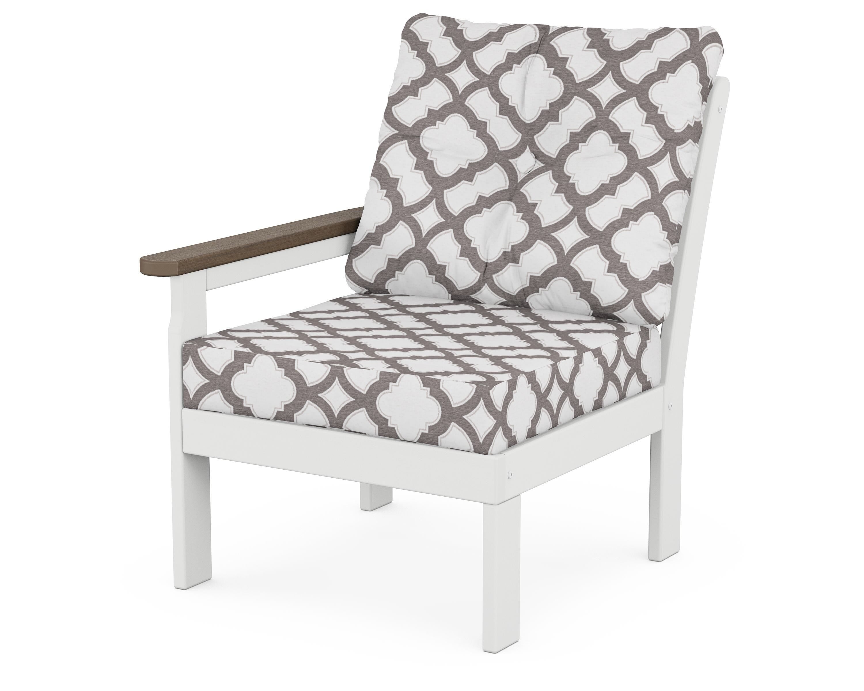 POLYWOOD® Vineyard Modular Left Arm Chair in White / Kona / Trellis Grey Mist