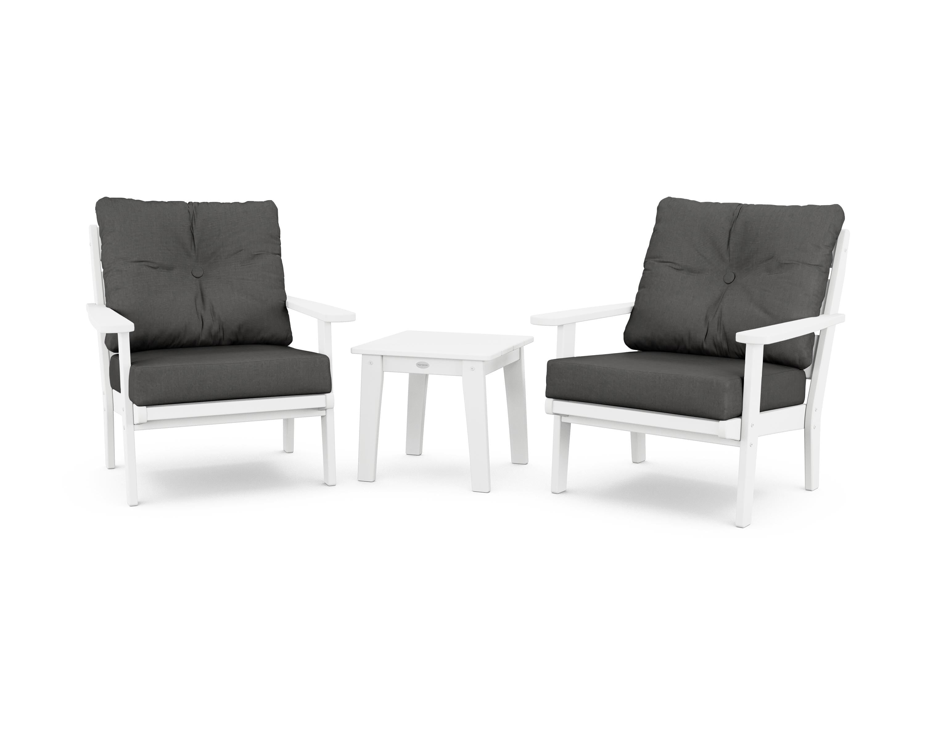 POLYWOOD® Lakeside 3-Piece Deep Seating Chair Set in White / Spectrum Carbon