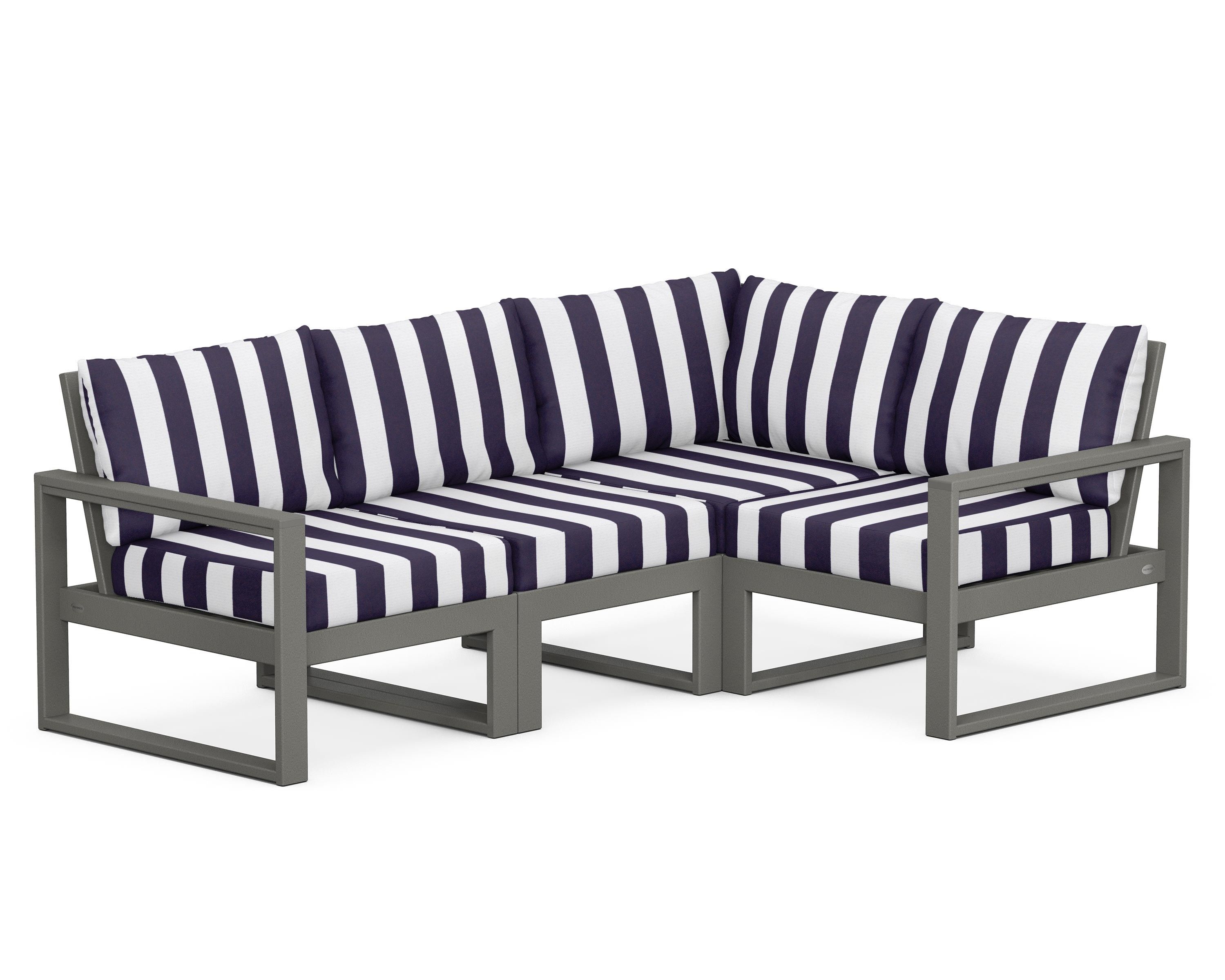 POLYWOOD® EDGE 4-Piece Modular Deep Seating Set in Slate Grey / Cabana Stripe Navy
