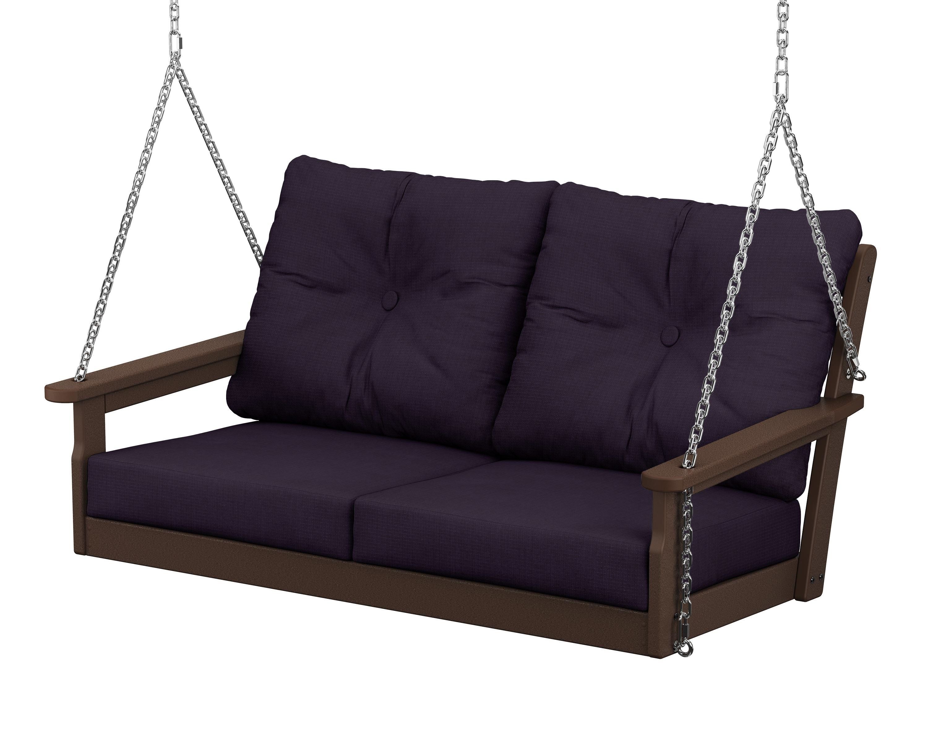 POLYWOOD® Vineyard Deep Seating Swing in Mahogany / Navy Linen