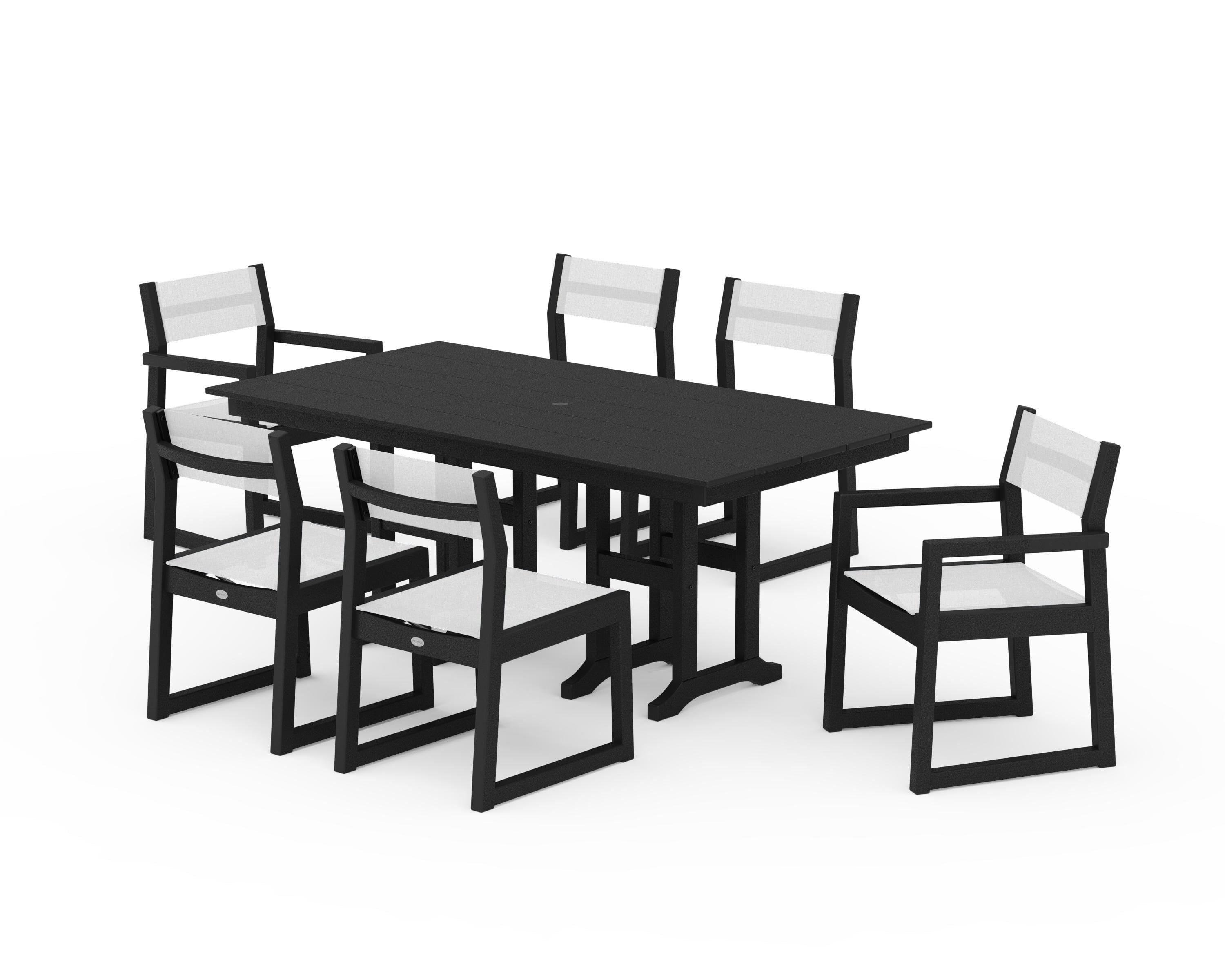 POLYWOOD® EDGE Sling 7-Piece Farmhouse Dining Set in Black / White Sling