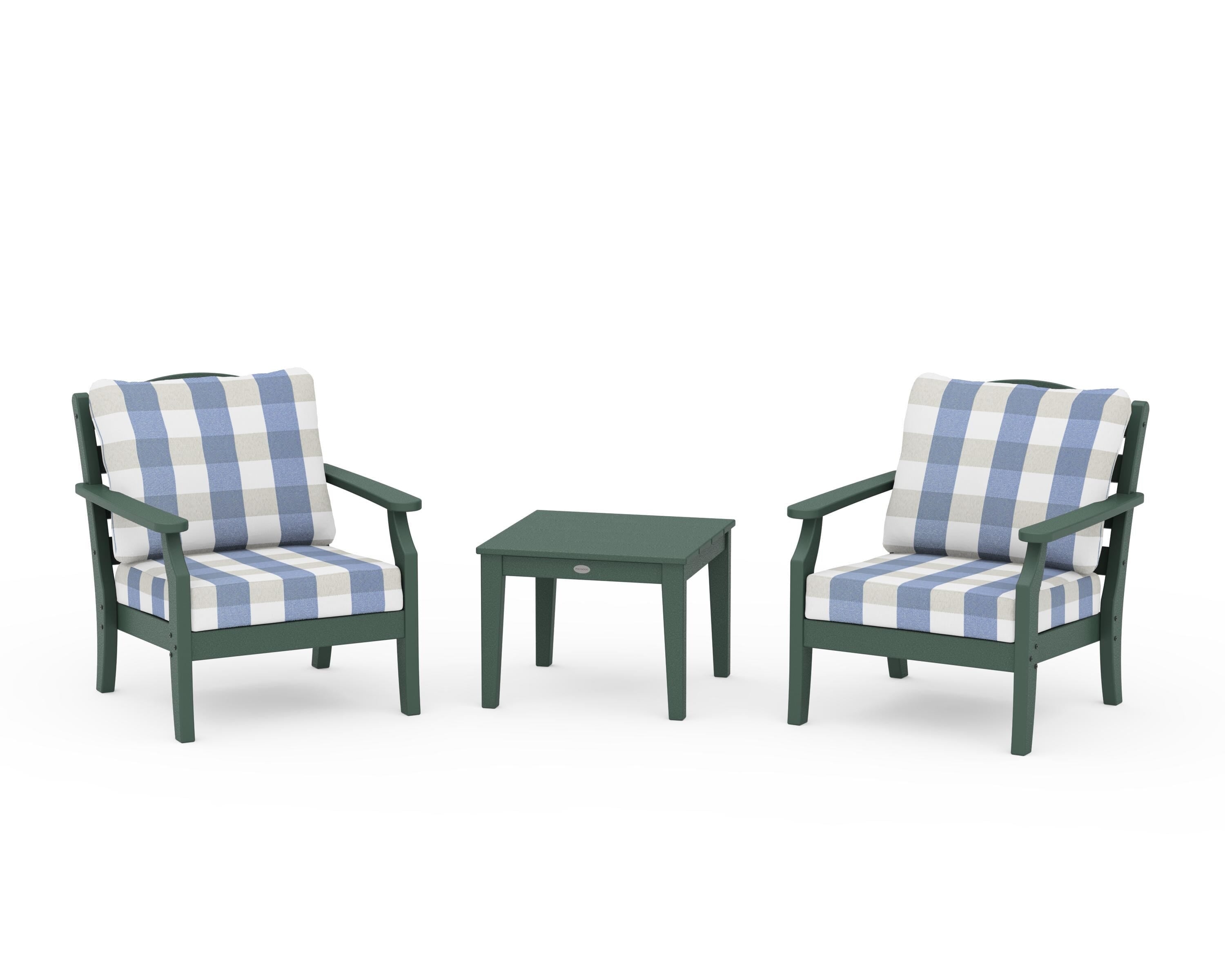 Draper James™ by POLYWOOD® Savannah 3-Piece Deep Seating Set in Green / Buffalo Plaid Sky Blue