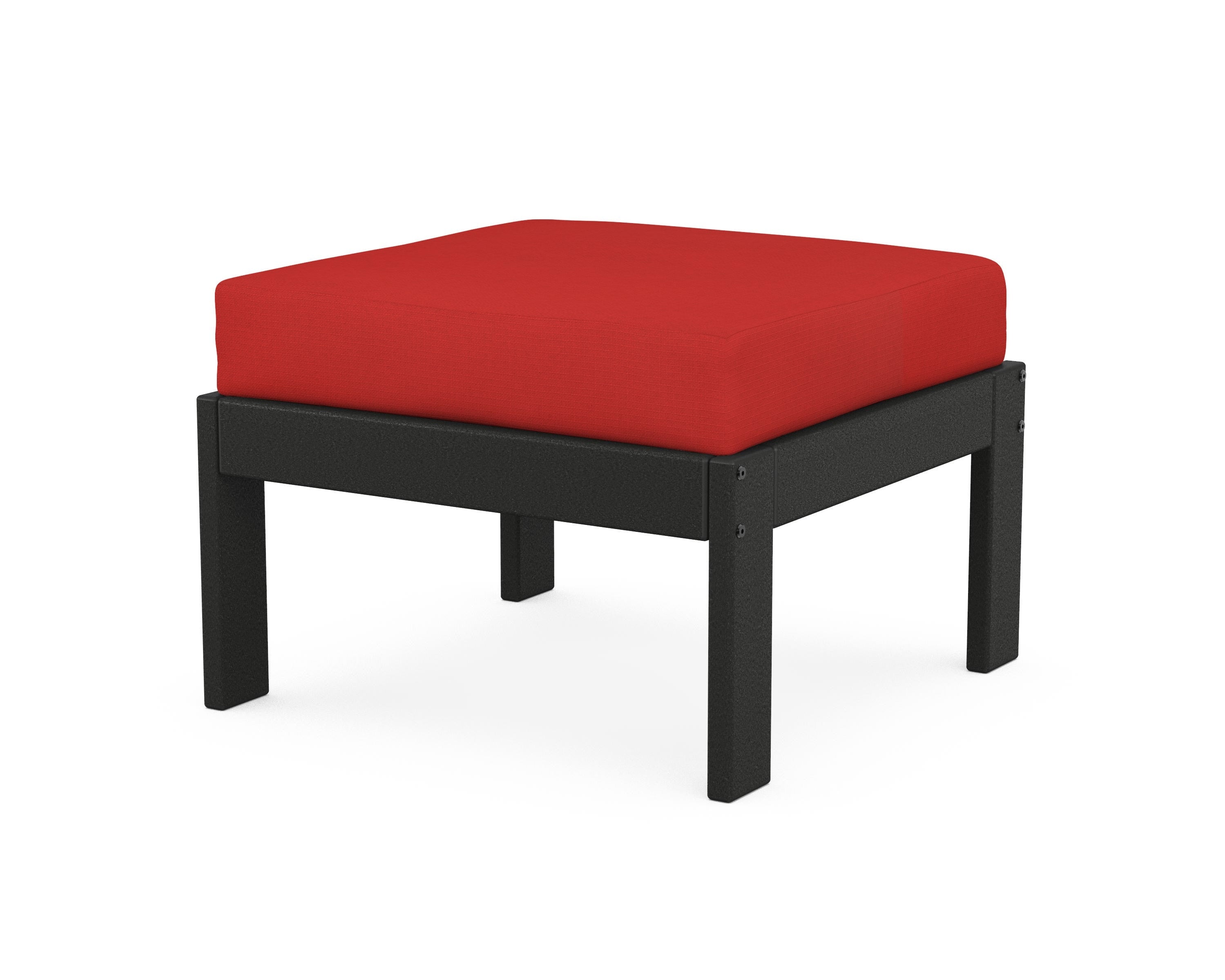 POLYWOOD® Vineyard Modular Ottoman in Black / Crimson Linen