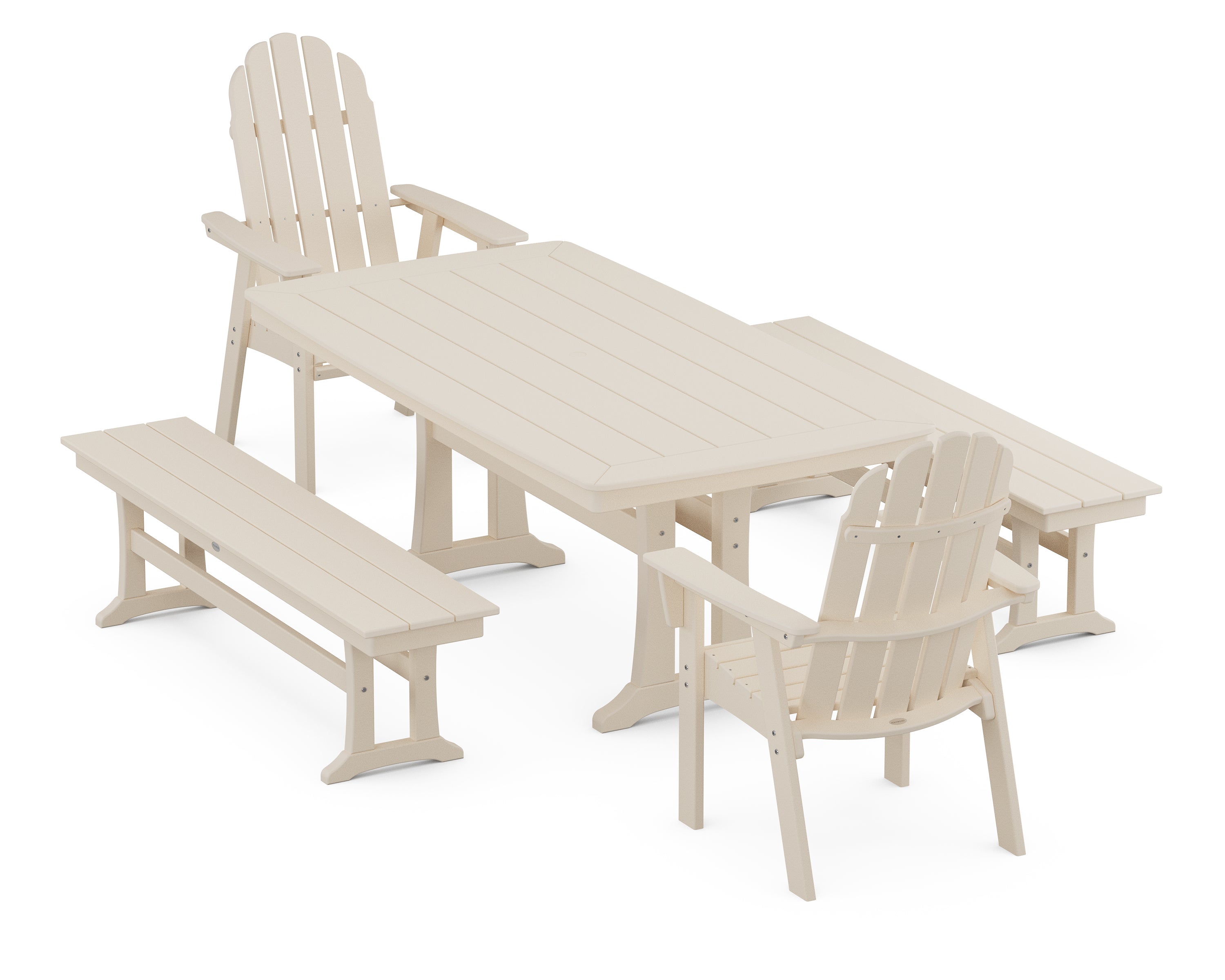 POLYWOOD® Vineyard Adirondack 5-Piece Dining Set with Trestle Legs in Sand