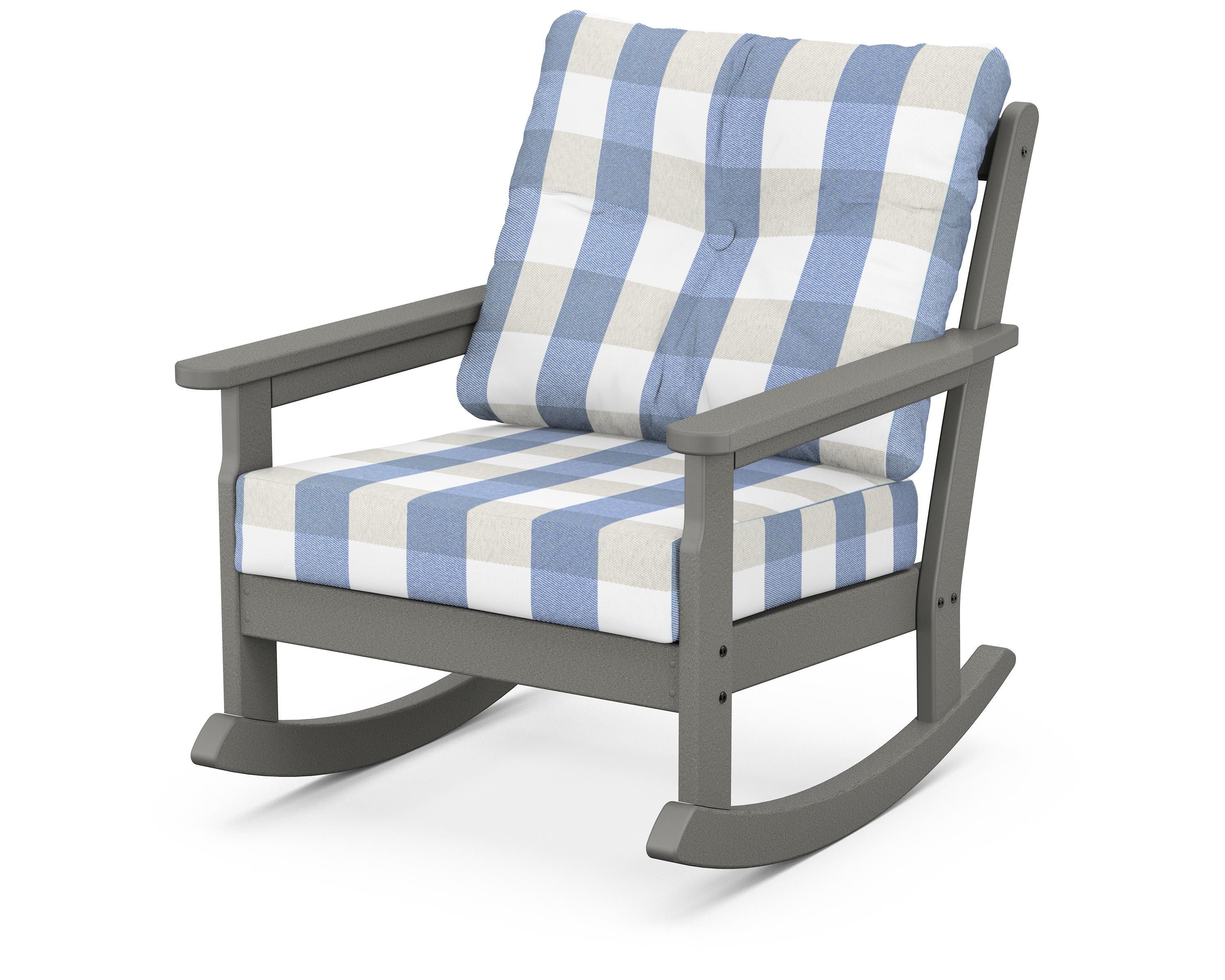 POLYWOOD® Vineyard Deep Seating Rocking Chair in Slate Grey / Buffalo Plaid Sky Blue