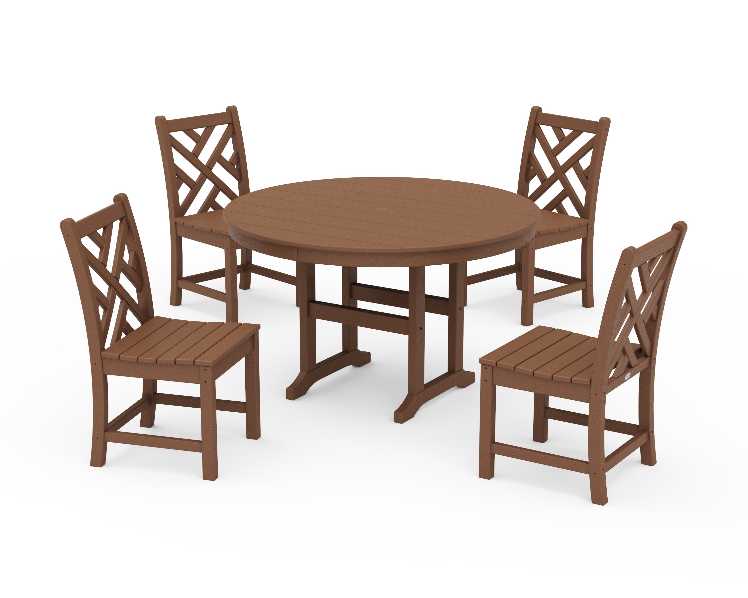 POLYWOOD® Chippendale 5-Piece Round Farmhouse Side Chair Dining Set in Teak