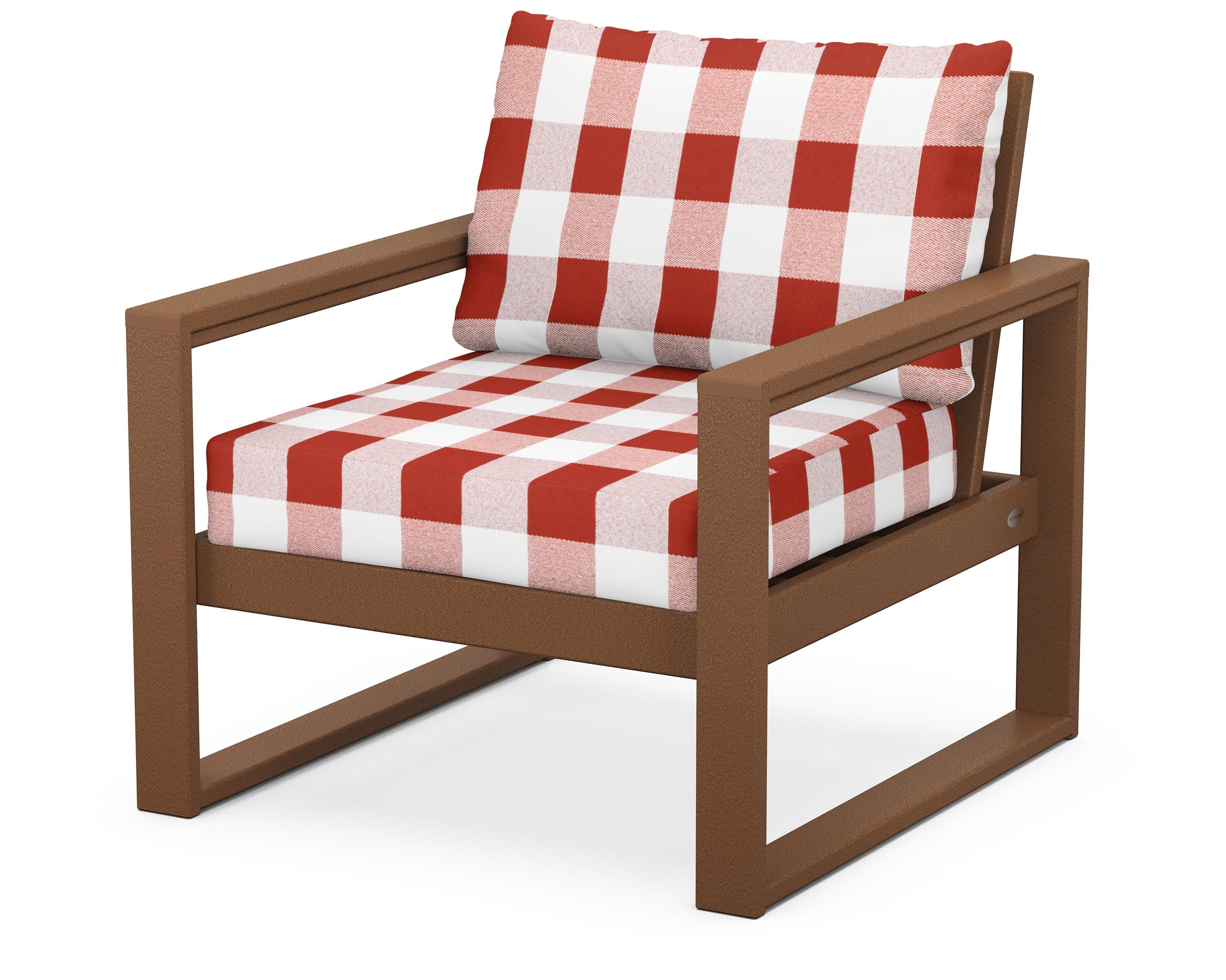 POLYWOOD® EDGE Club Chair in Teak / Buffalo Plaid Crimson