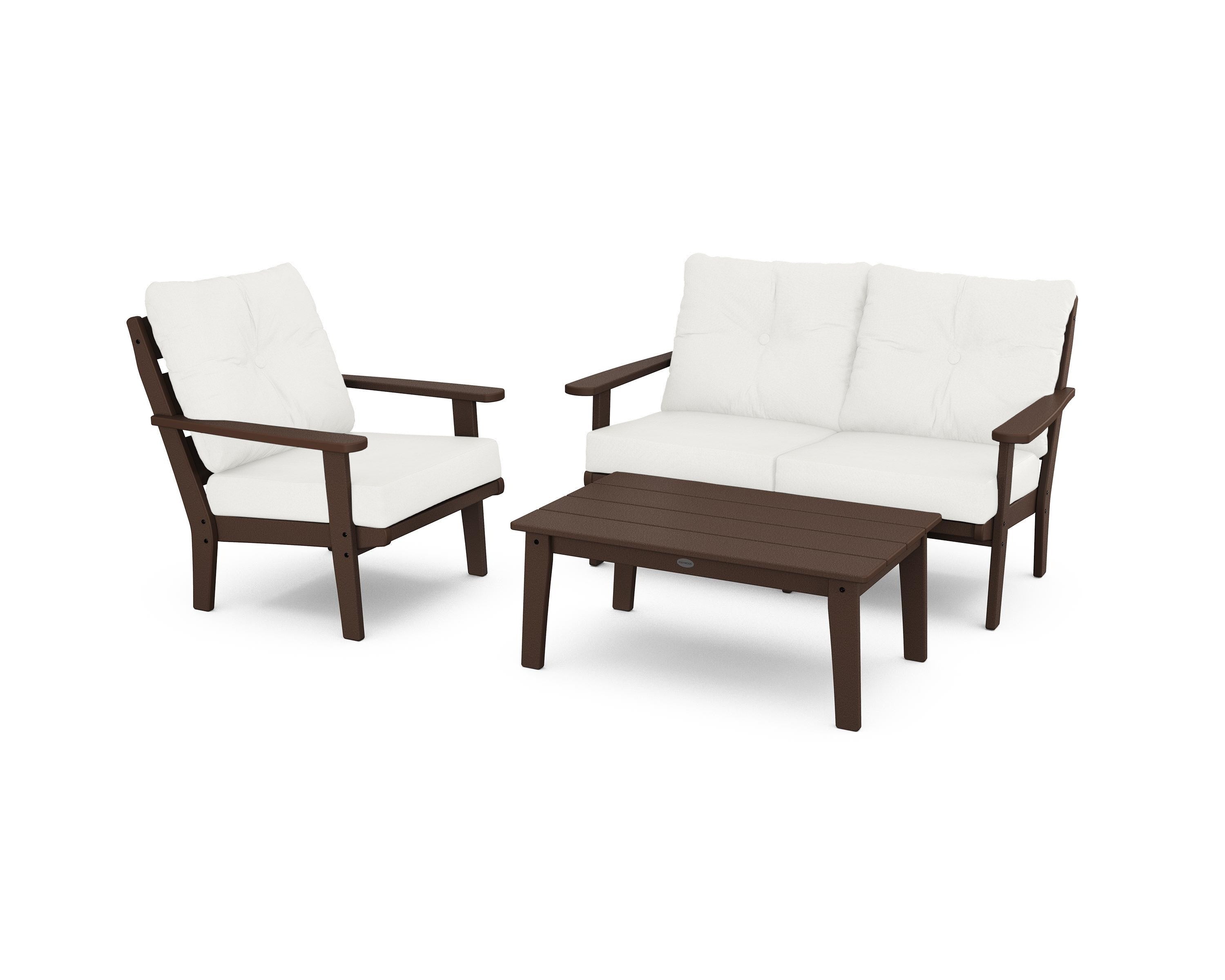 POLYWOOD® Lakeside 3-Piece Deep Seating Set in Mahogany / Natural Linen