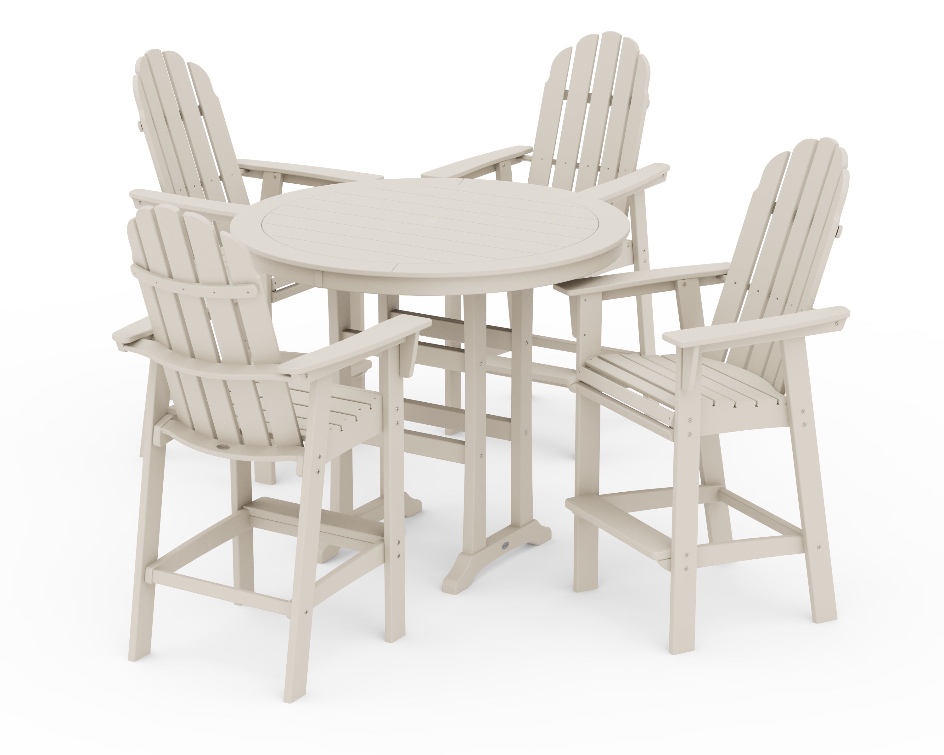 POLYWOOD® Vineyard Curveback Adirondack 5-Piece Nautical Trestle Bar Set in Sand
