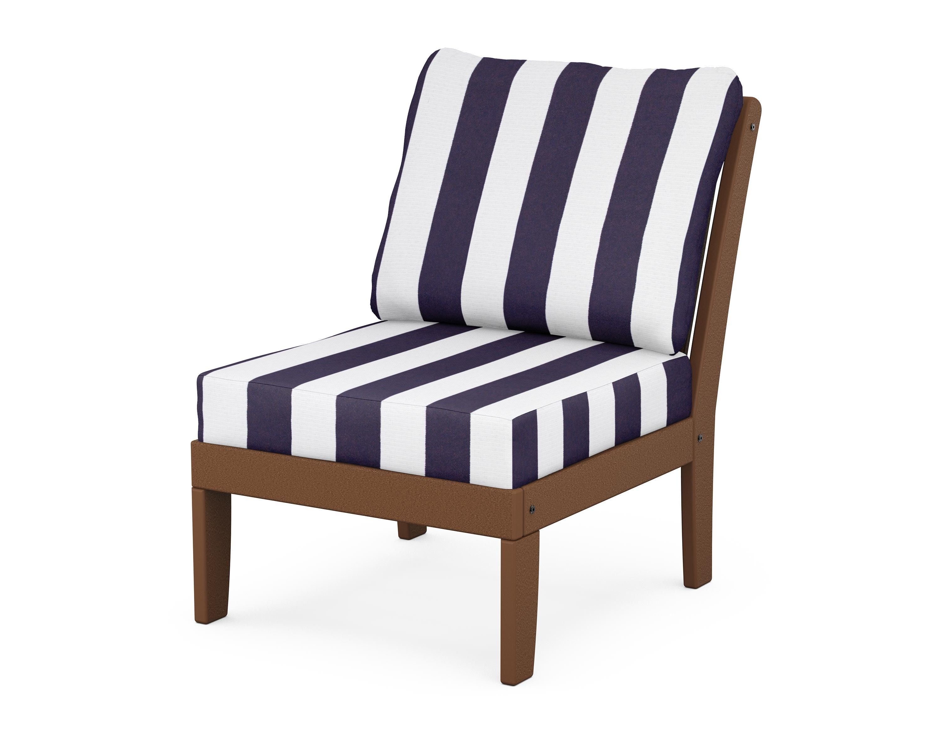 POLYWOOD® Braxton Modular Armless Chair in Teak / Cabana Stripe Navy