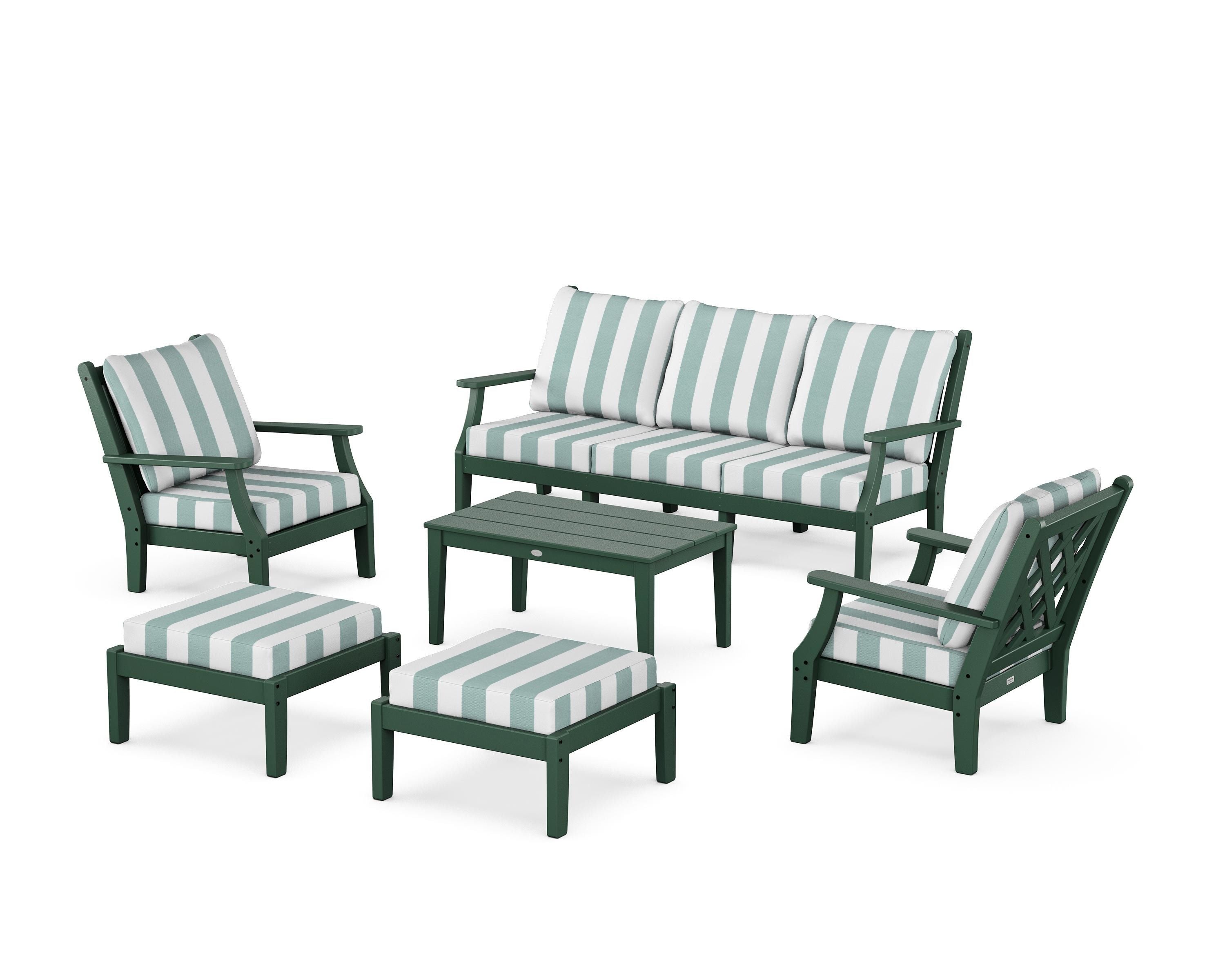 Country Living Wovendale 6-Piece Lounge Sofa Set in Green / Cabana Stripe Glacier Spa