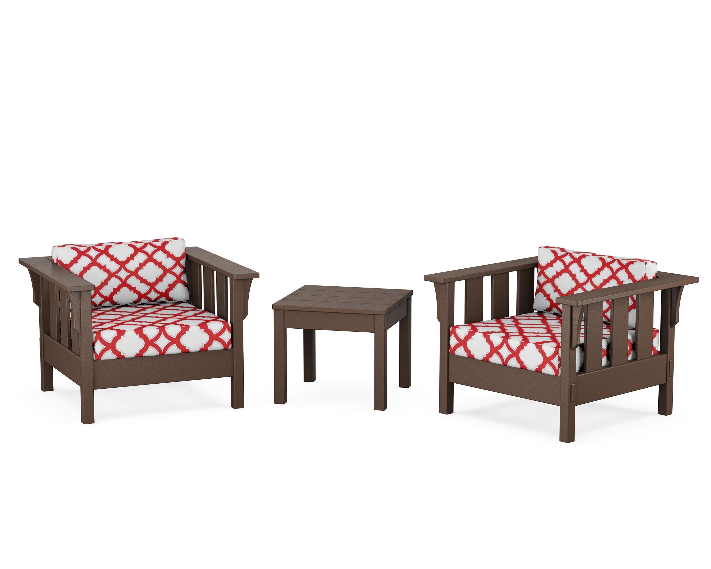 Martha Stewart by POLYWOOD® Acadia 3-Piece Deep Seating Set in Mahogany / Trellis Crimson