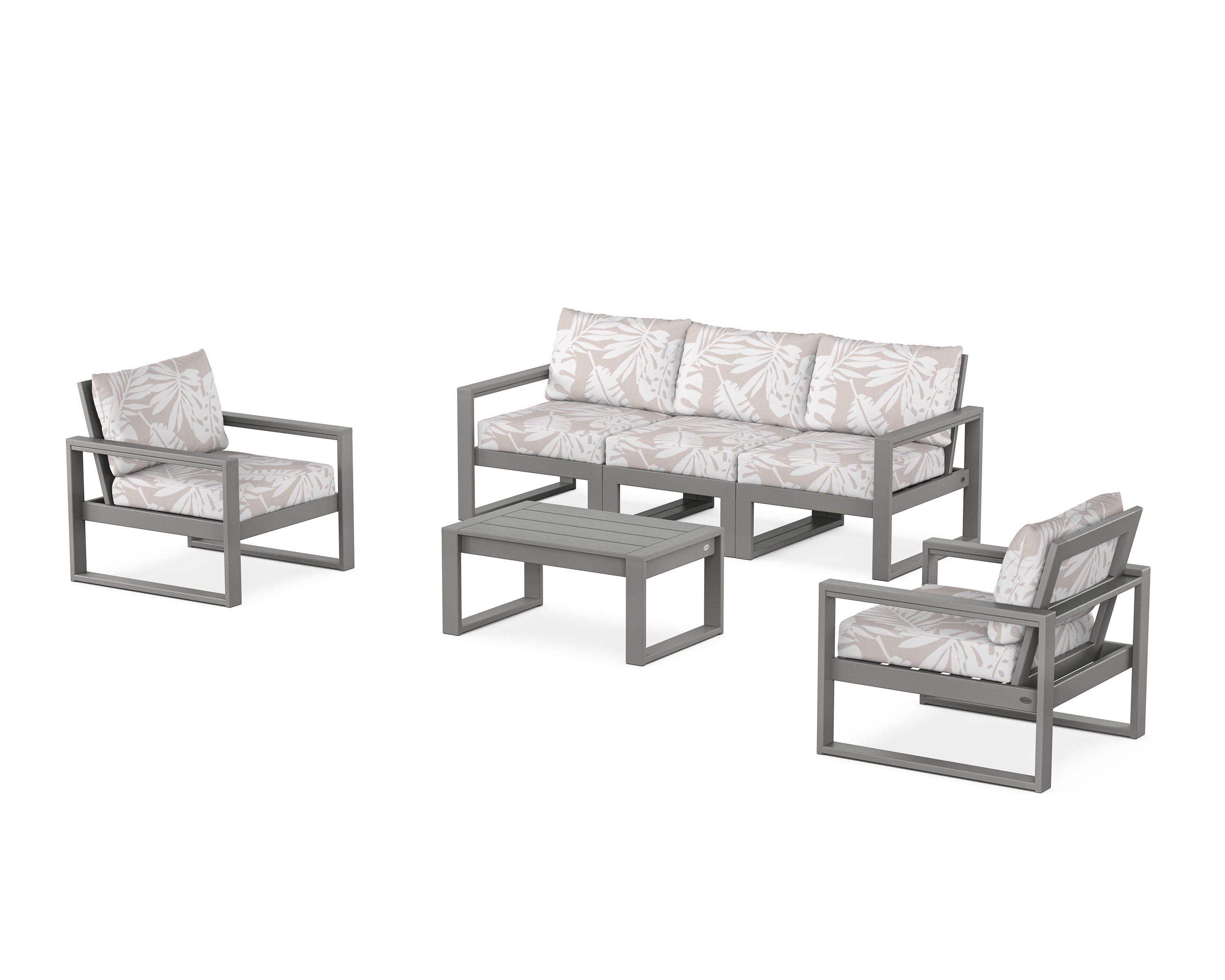 POLYWOOD® EDGE Sectional 4-Piece Deep Seating Set with Sofa in Slate Grey / Leaf Dune Burlap