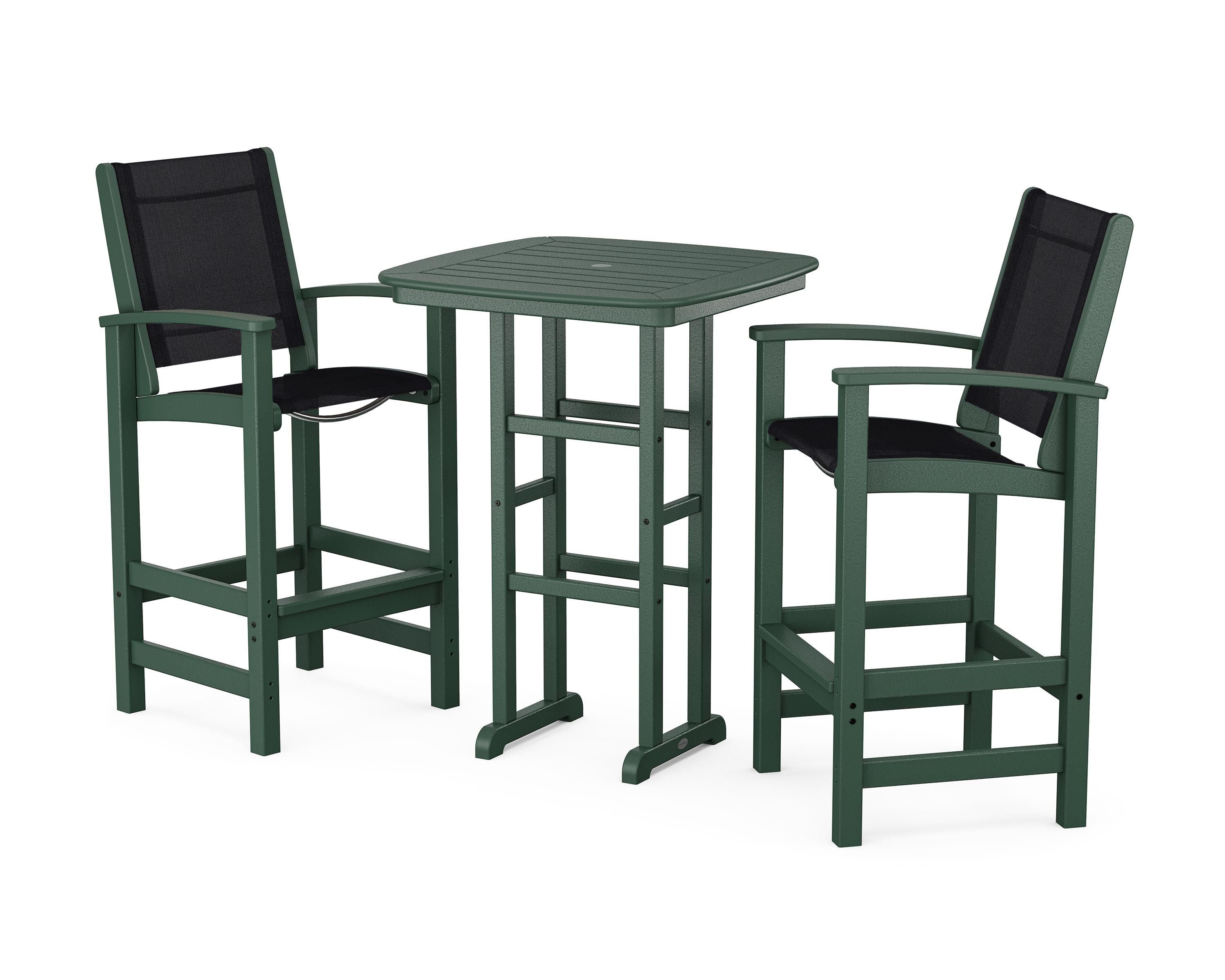 POLYWOOD® Coastal 3-Piece Bar Set in Green / Black Sling