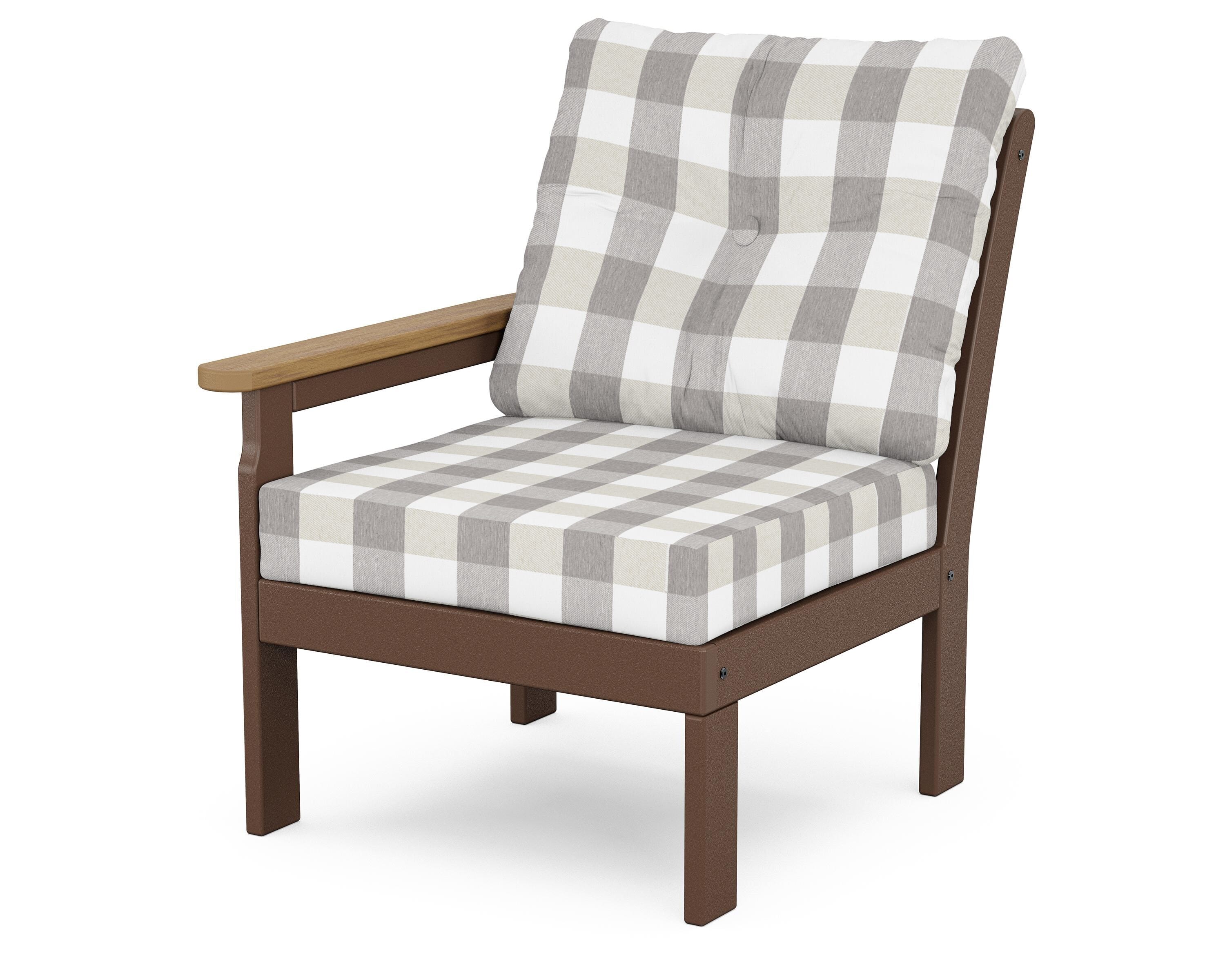 POLYWOOD® Vineyard Modular Left Arm Chair in Mahogany / Natural / Buffalo Plaid Grey Mist