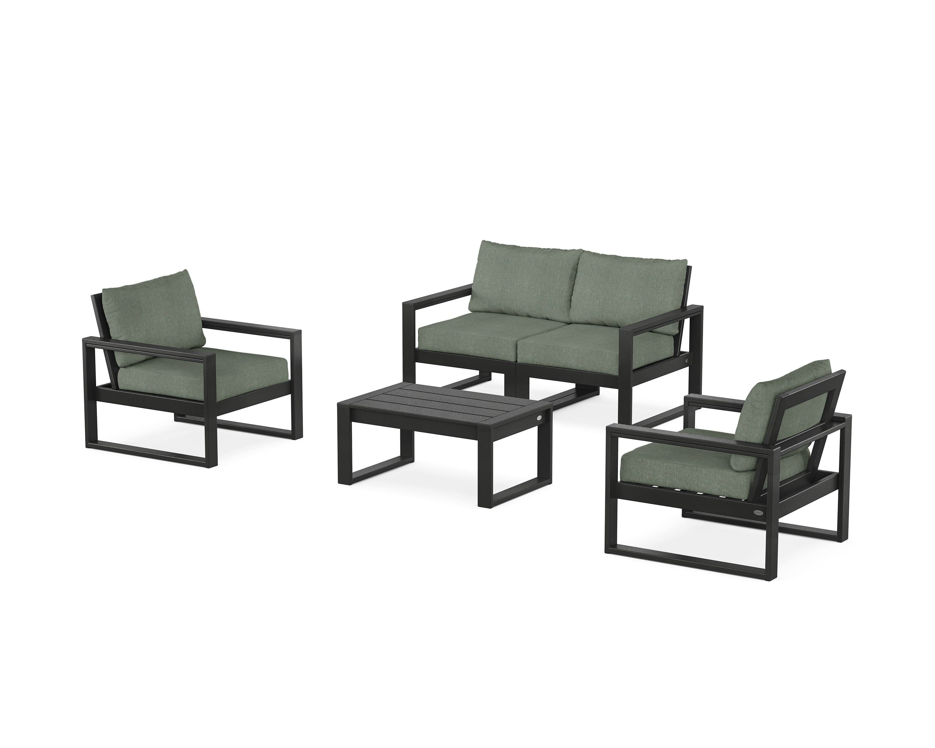 POLYWOOD® EDGE Sectional 4-Piece Deep Seating Set with Loveseat in Black / Cast Sage