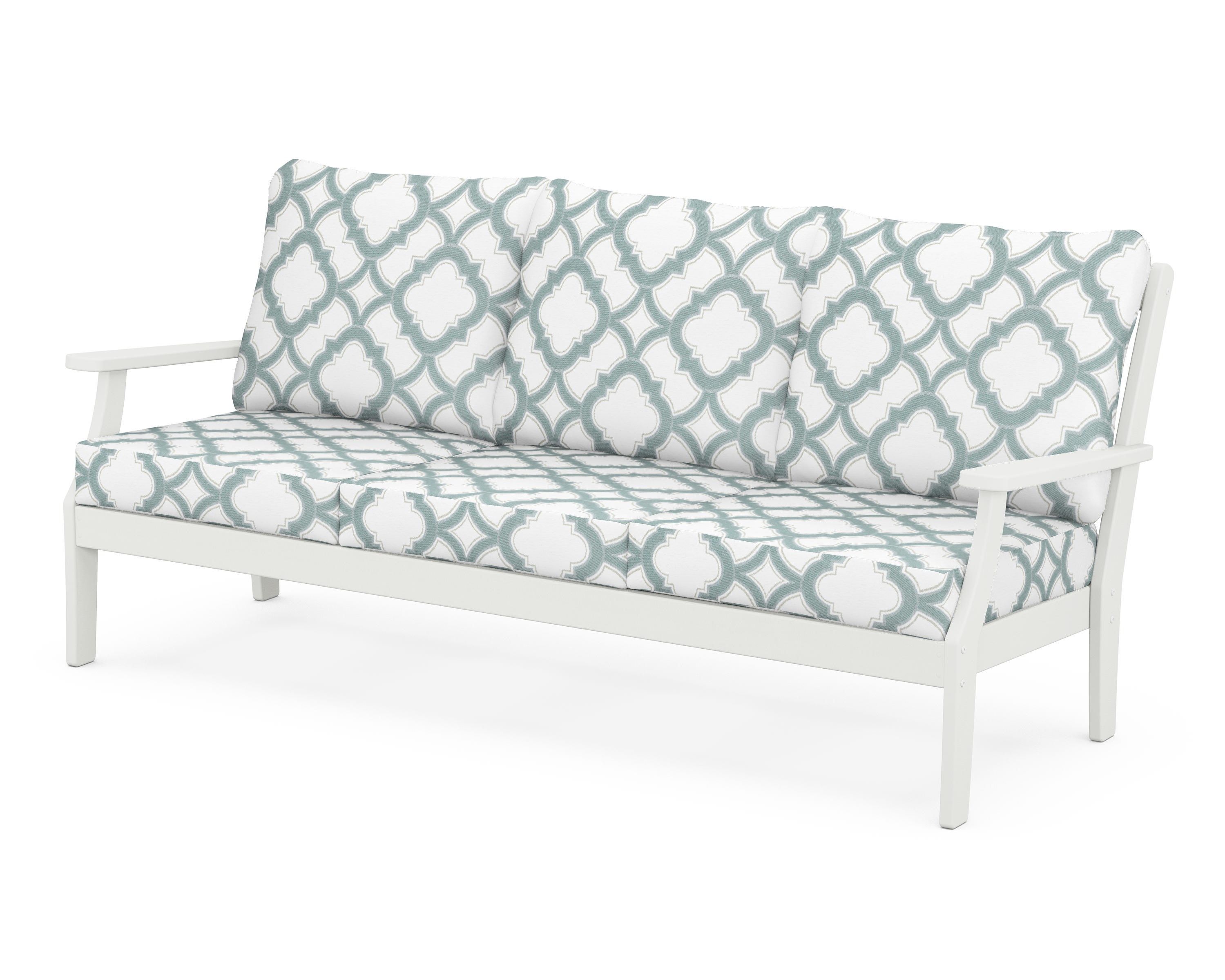 POLYWOOD® Braxton Deep Seating Sofa in Vintage White / Trellis Glacier Spa