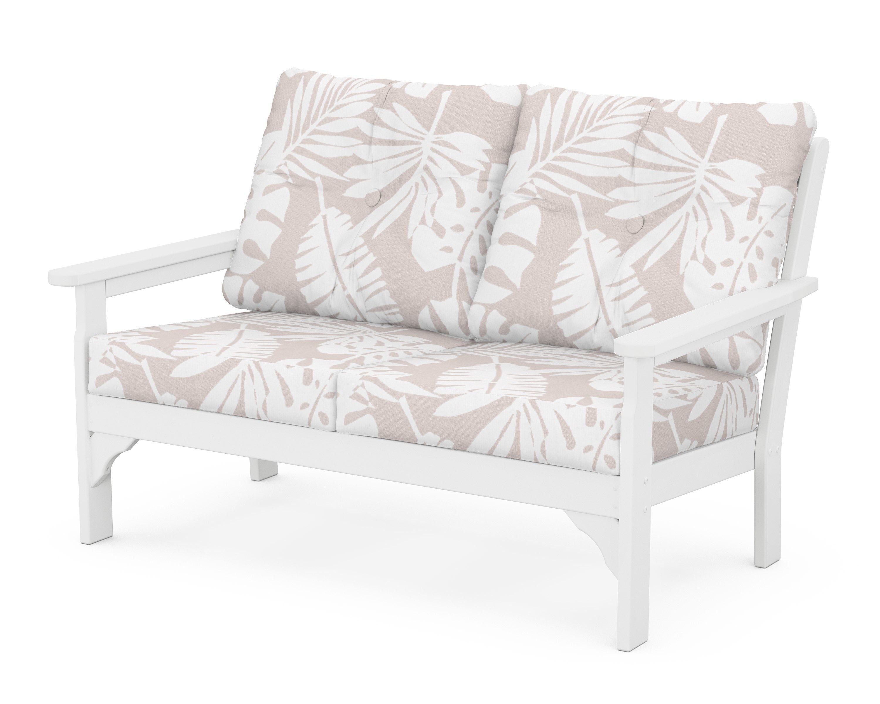 POLYWOOD® Vineyard Deep Seating Loveseat in White / Leaf Dune Burlap