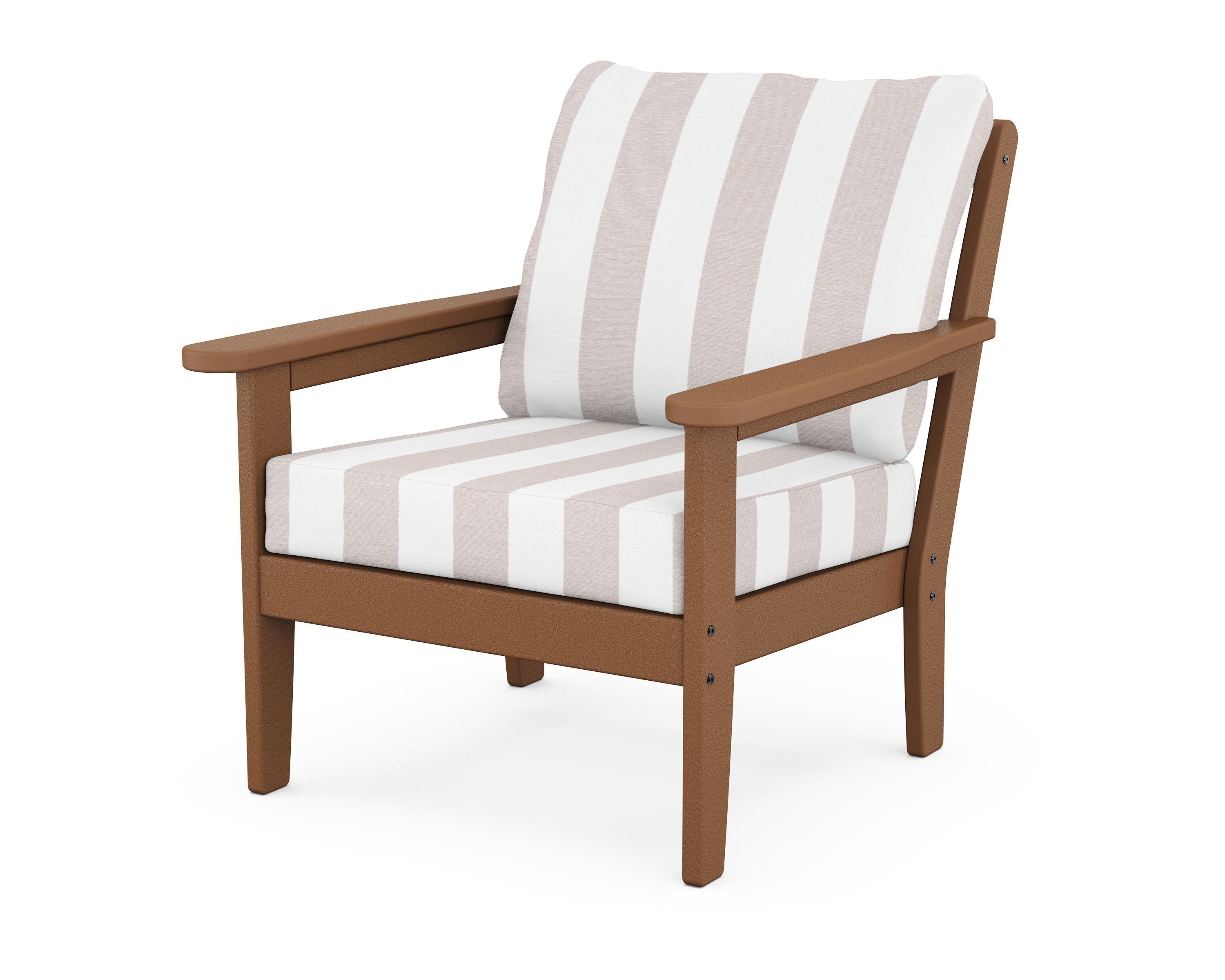 Country Living Cottage Deep Seating Chair in Teak / Cabana Stripe Dune Burlap