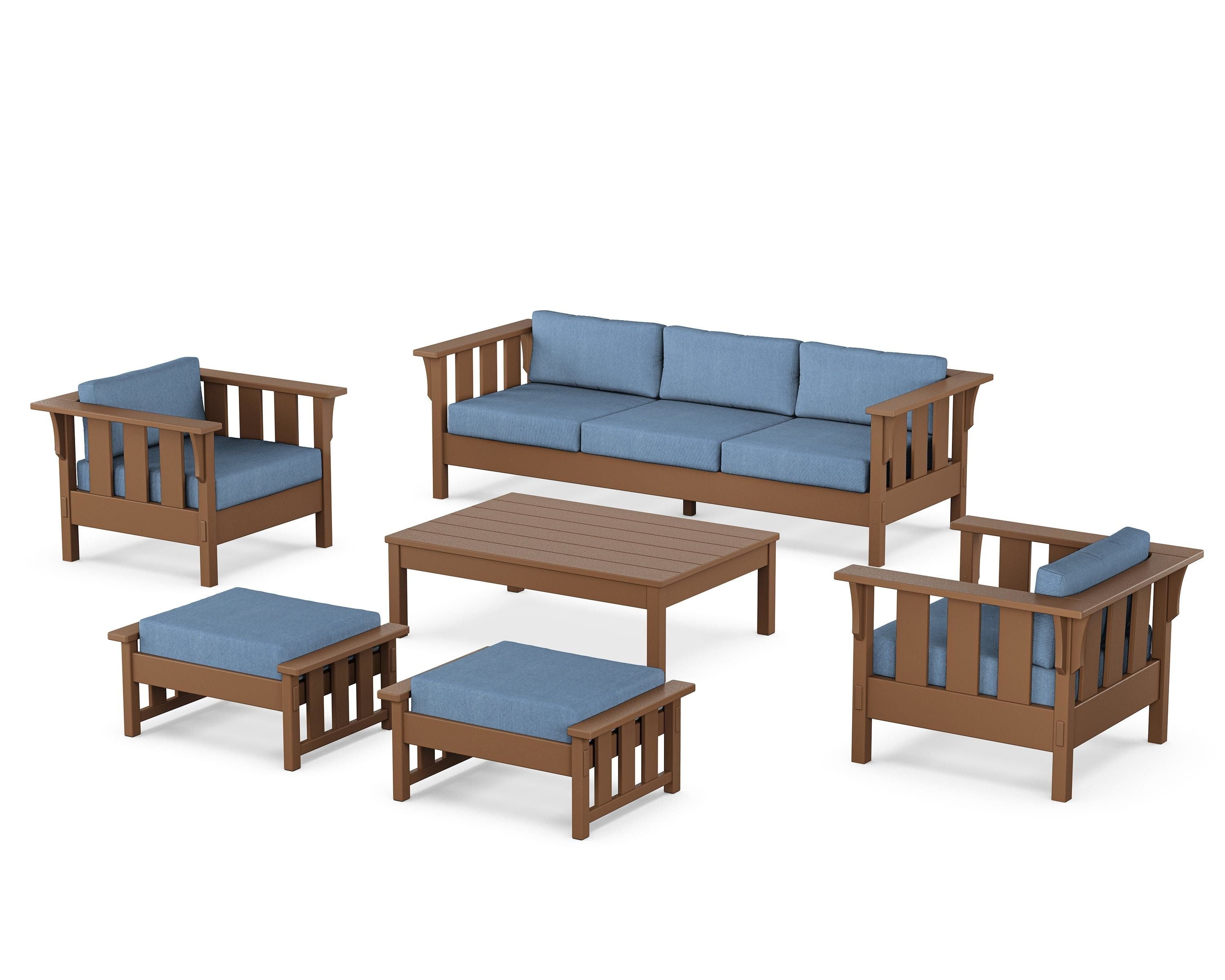 Martha Stewart by POLYWOOD® Acadia 6-Piece Lounge Sofa Set in Teak / Sky Blue