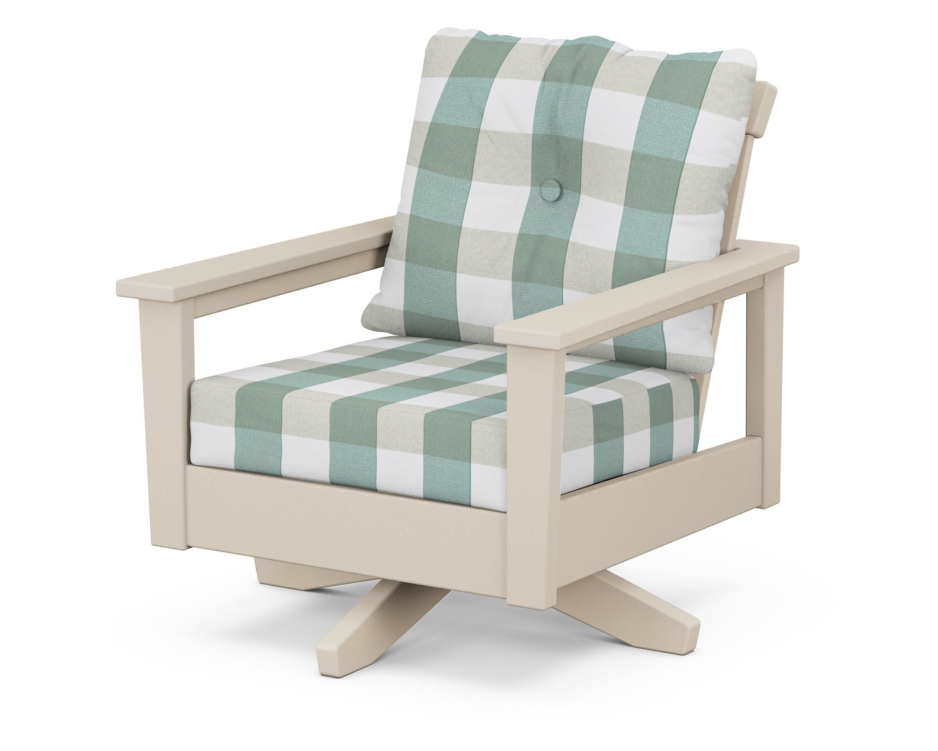 POLYWOOD® Prescott Deep Seating Swivel Chair in Sand / Buffalo Plaid Glacier Spa