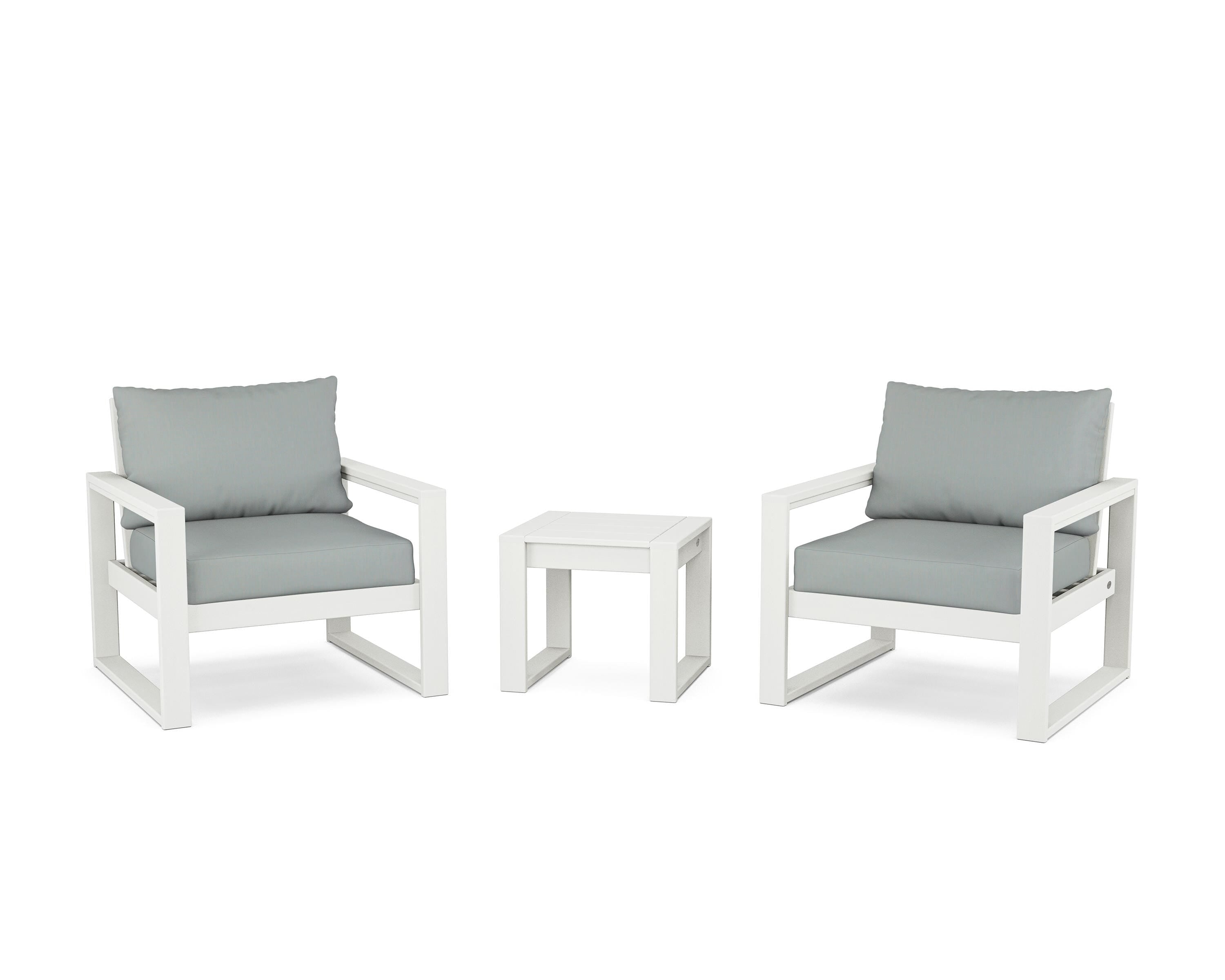 POLYWOOD® EDGE Sectional 3-Piece Deep Seating Set in Vintage White / Spa