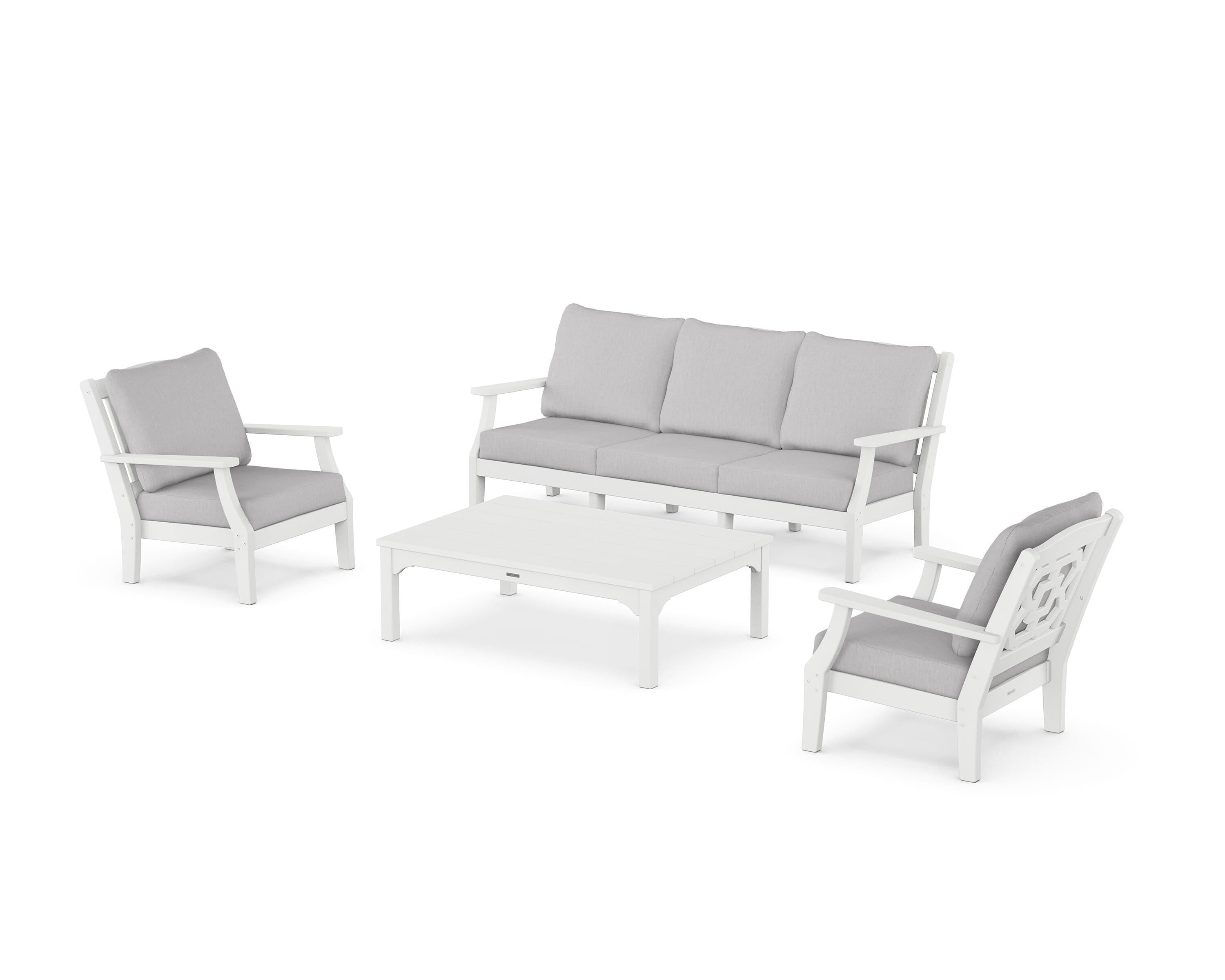 Martha Stewart by POLYWOOD® Chinoiserie 4-Piece Deep Seating Set with Sofa in White / Granite
