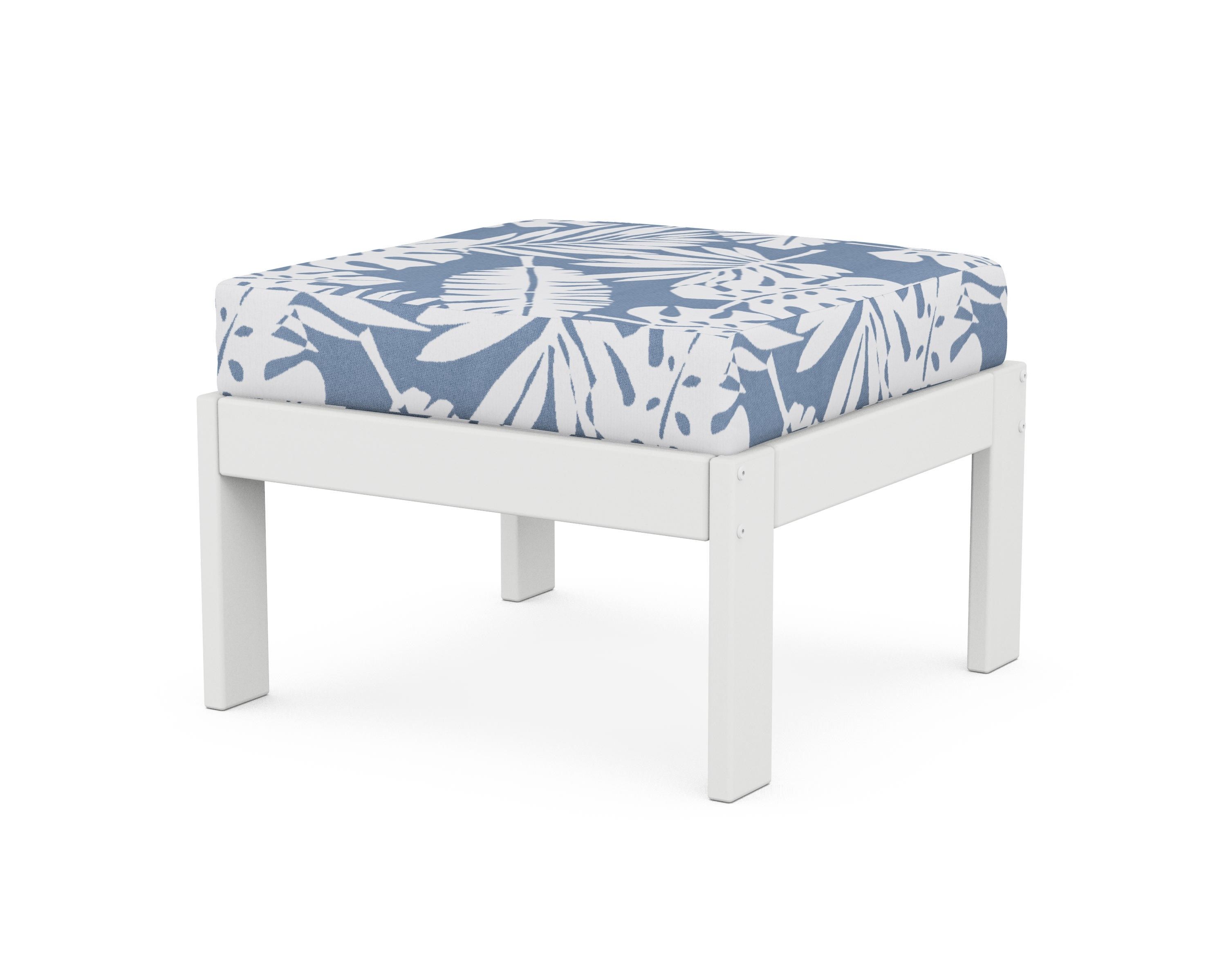 POLYWOOD® Vineyard Modular Ottoman in White / Leaf Sky Blue