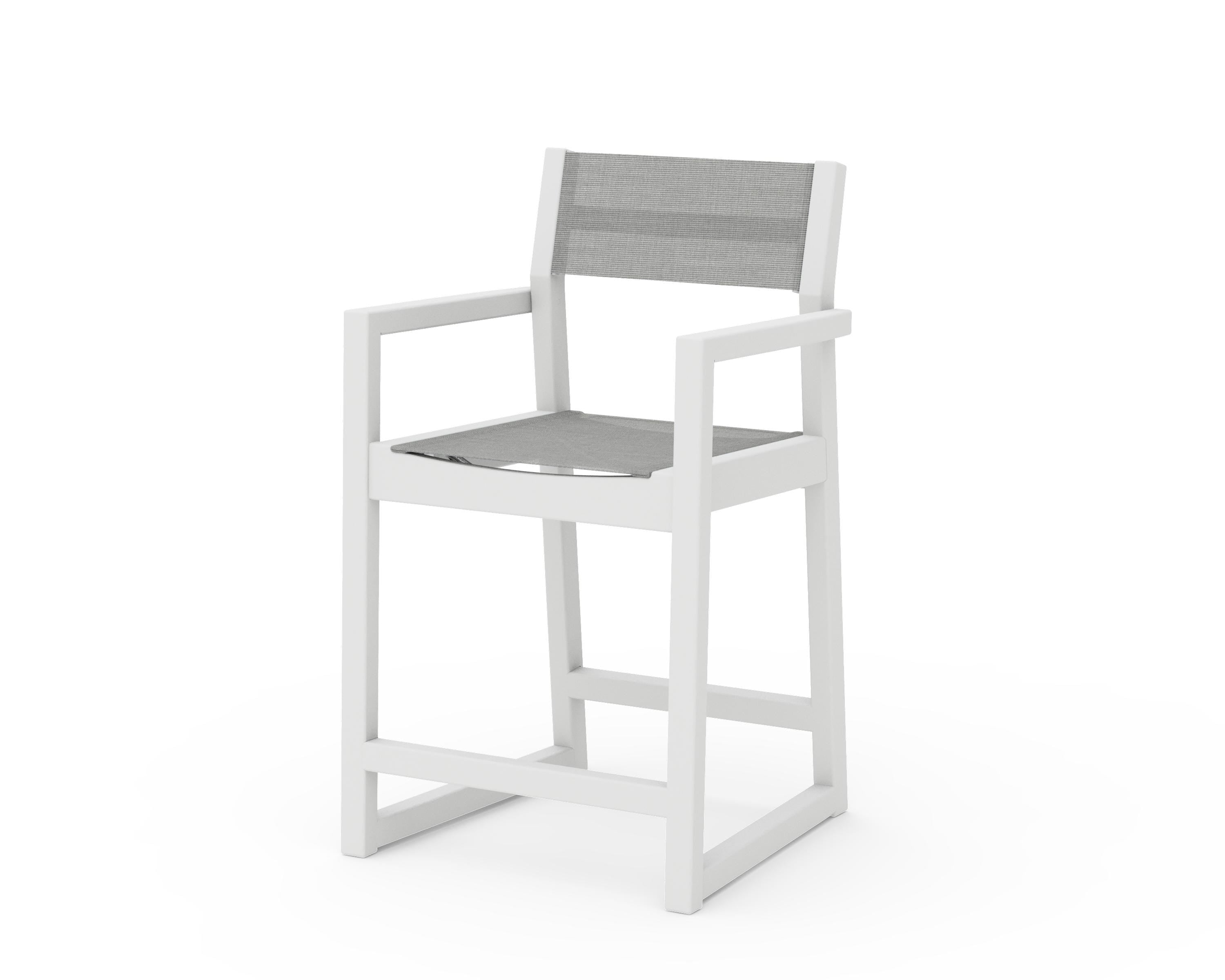 POLYWOOD® EDGE Sling Counter Arm Chair in White / Metallic Sling