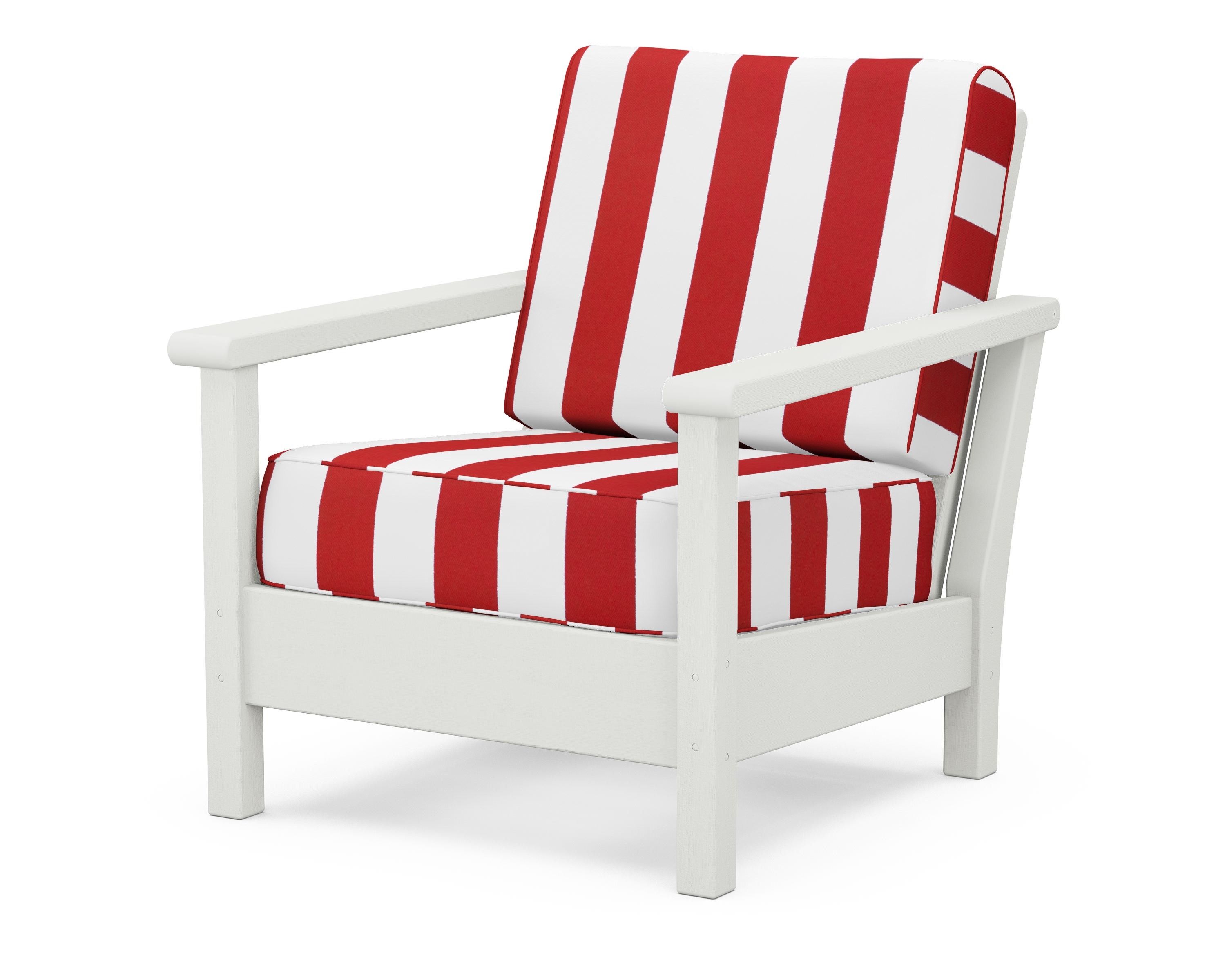 POLYWOOD® Harbour Deep Seating Chair in Vintage White / Cabana Stripe Crimson