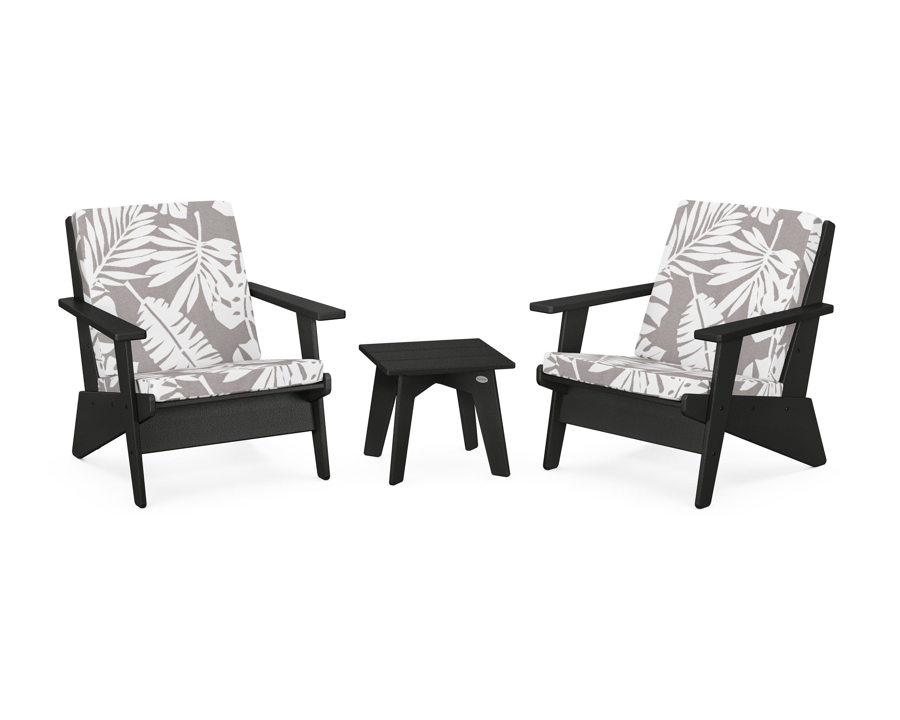 POLYWOOD® Riviera Modern Lounge 3-Piece Set in Black / Leaf Grey Mist