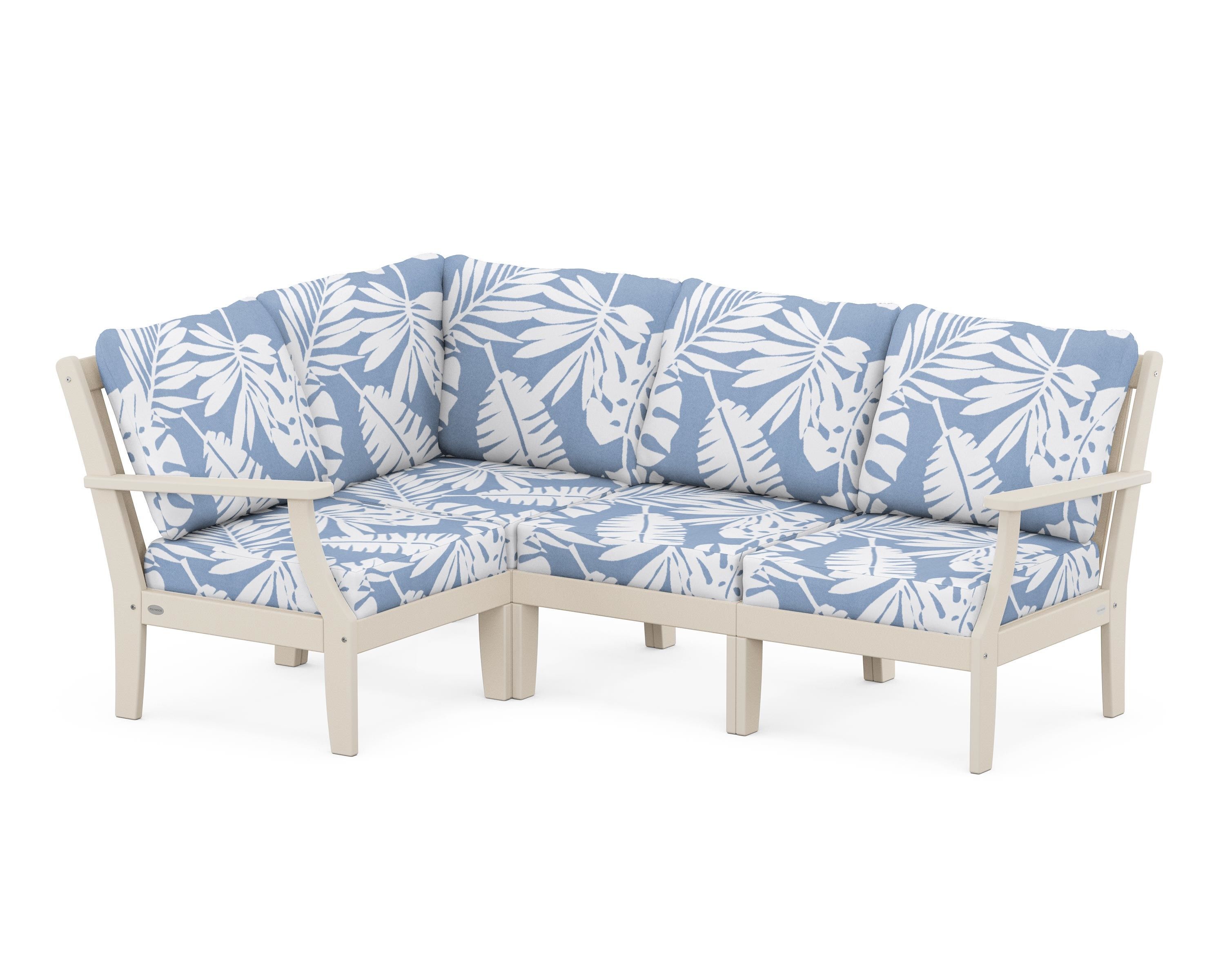 POLYWOOD® Braxton Modular 4-Piece Deep Seating Set in Sand / Leaf Sky Blue