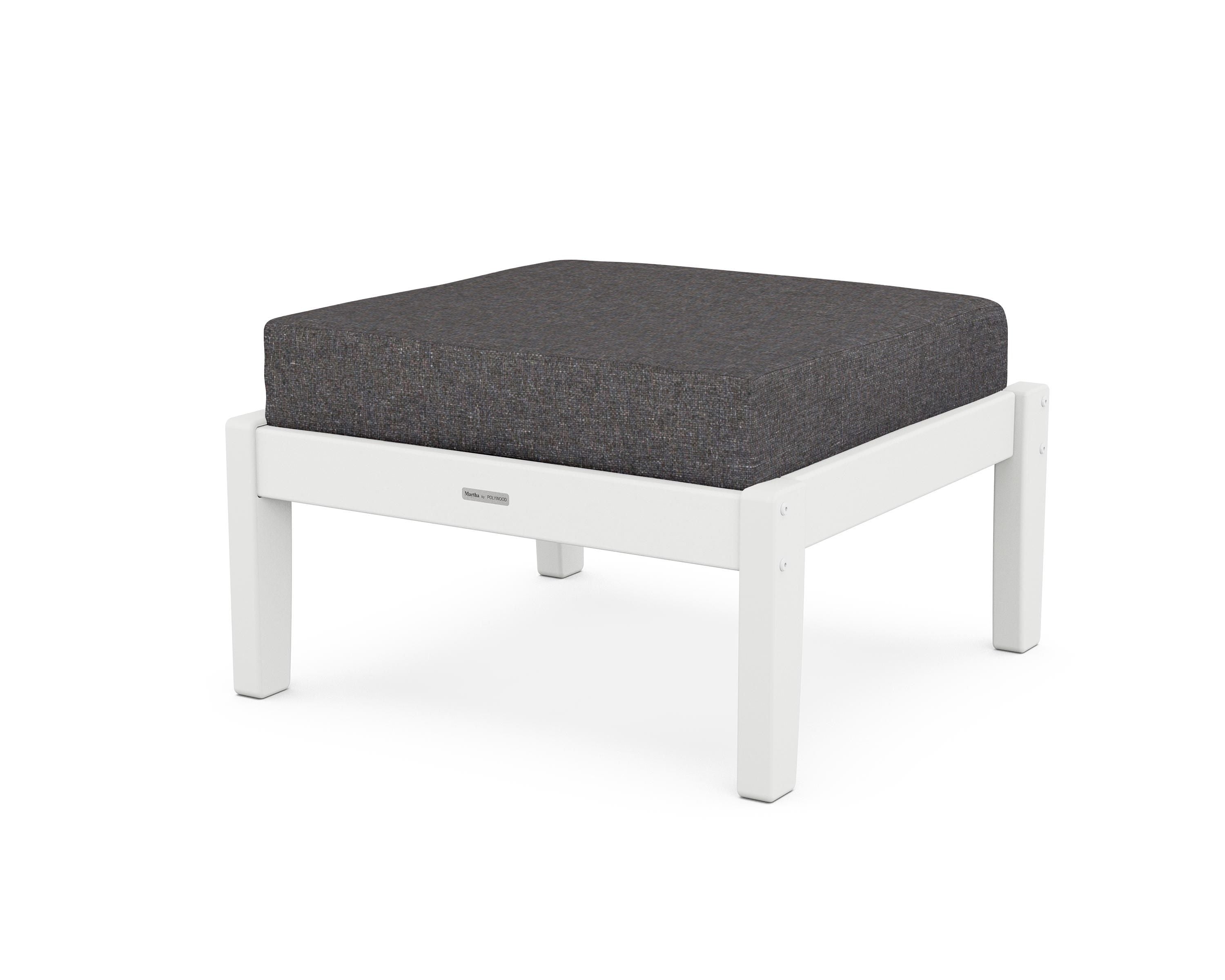Martha Stewart by POLYWOOD® Chinoiserie Deep Seating Ottoman in White / Ash Charcoal