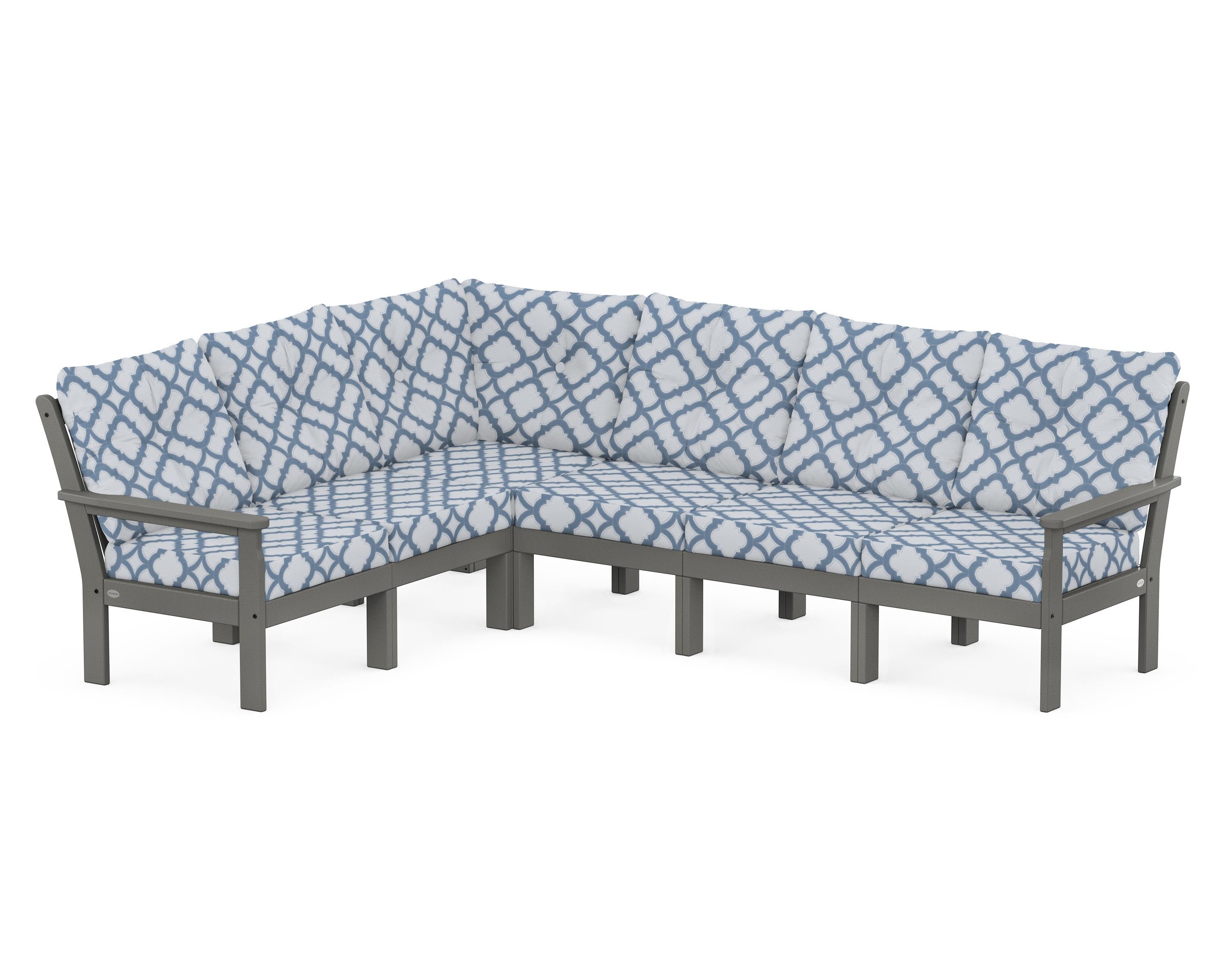 POLYWOOD® Vineyard 6-Piece Sectional in Slate Grey / Trellis Sky Blue