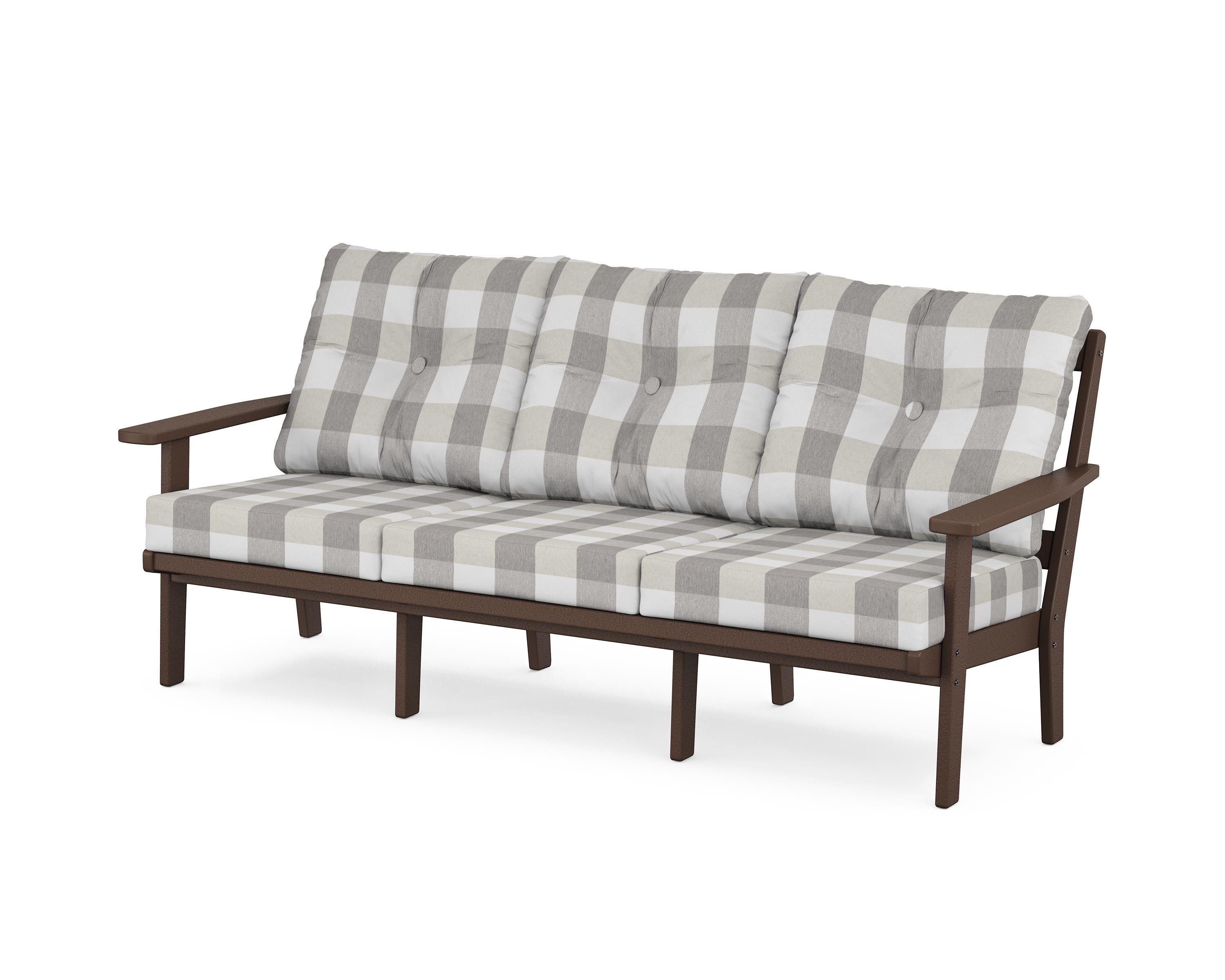 POLYWOOD® Prairie Deep Seating Sofa in Mahogany / Buffalo Plaid Grey Mist
