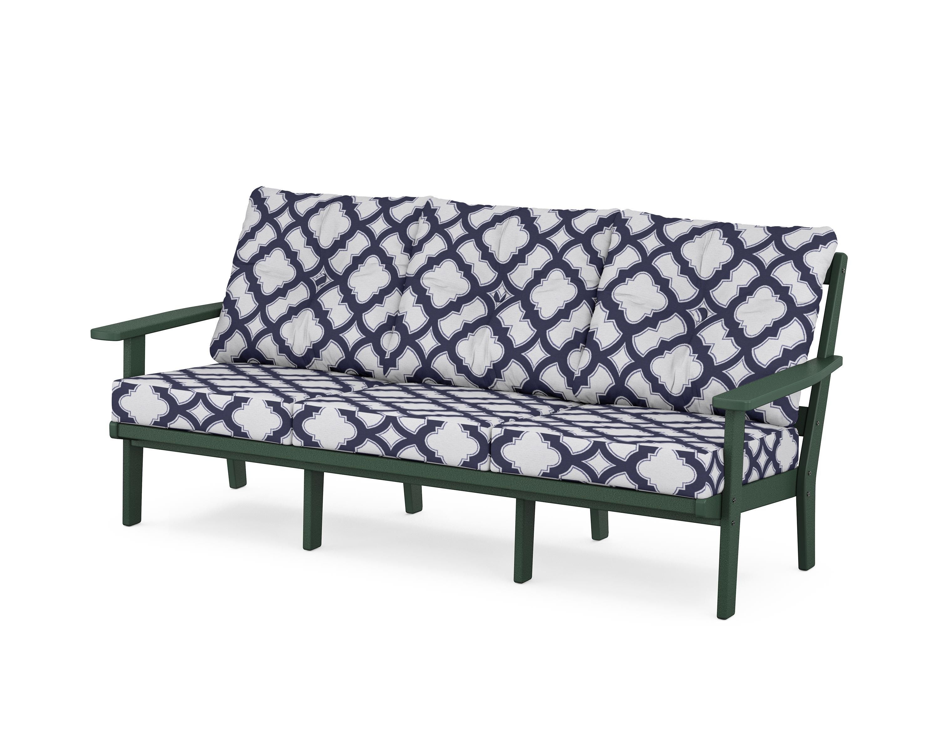 POLYWOOD® Oxford Deep Seating Sofa in Green / Trellis Navy