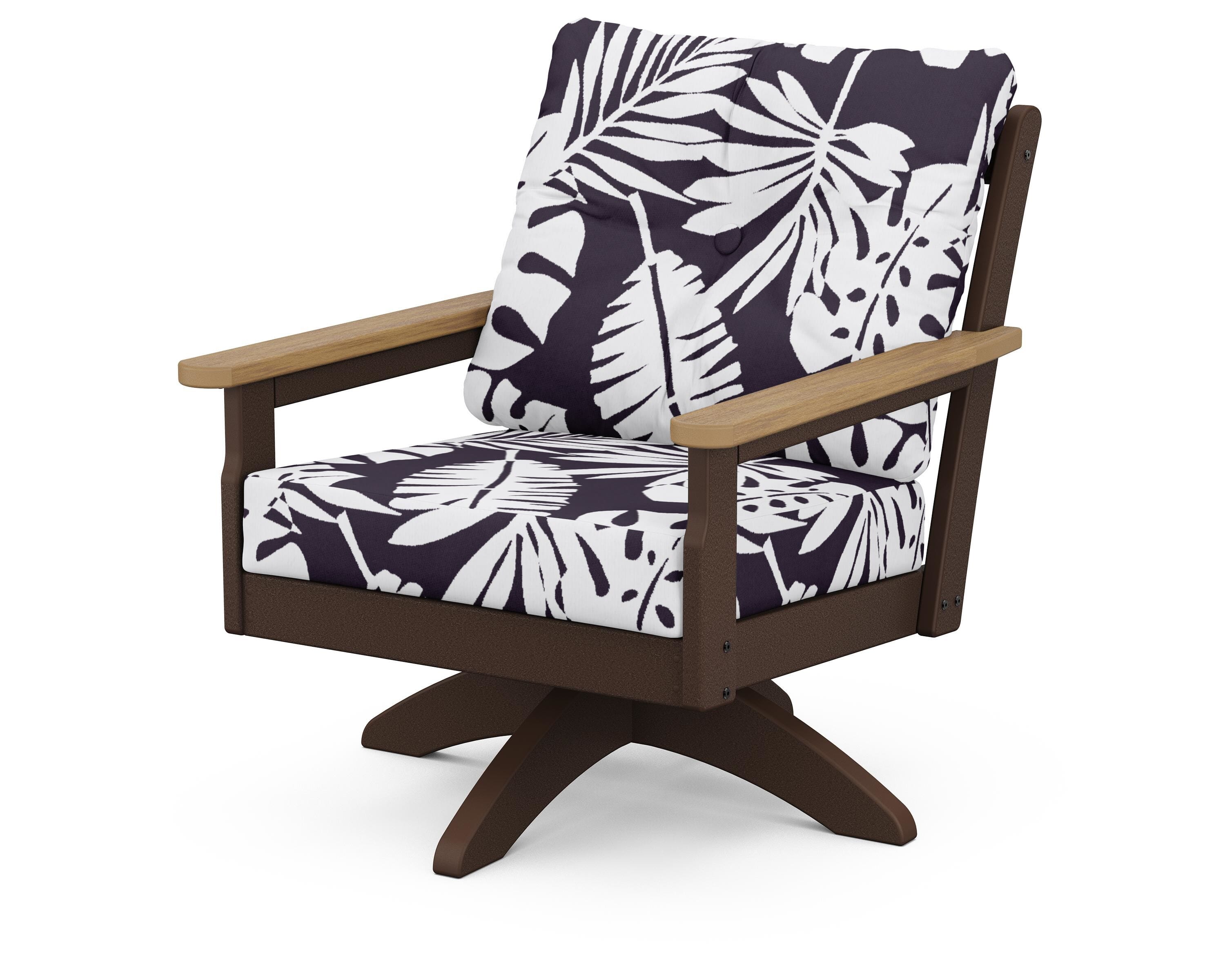 POLYWOOD® Vineyard Deep Seating Swivel Chair in Mahogany / Natural / Leaf Navy