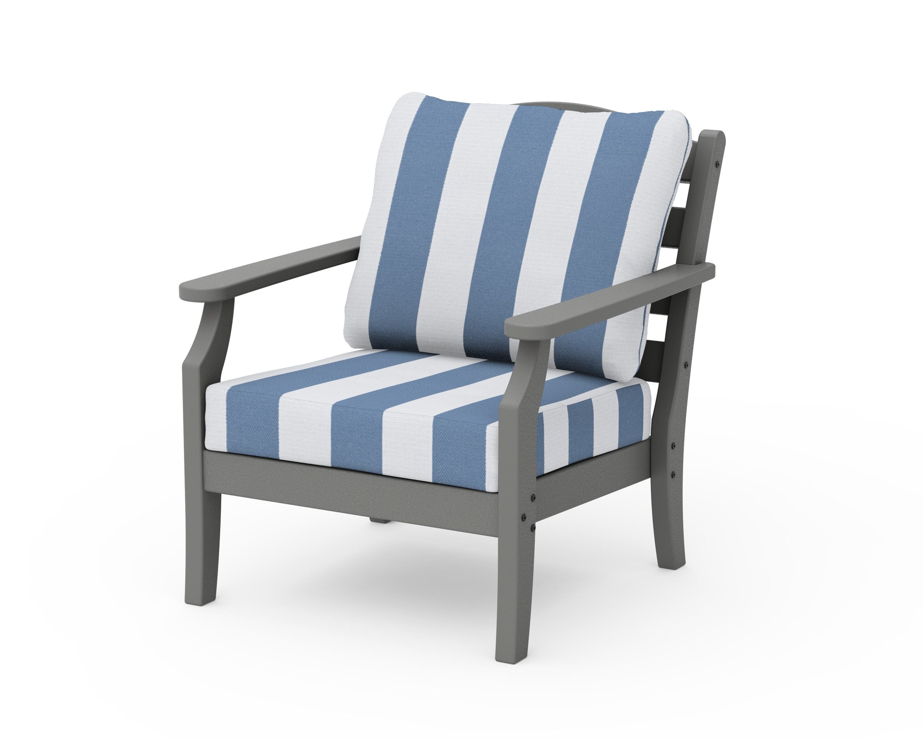 Draper James™ by POLYWOOD® Savannah Deep Seating Chair in Slate Grey / Cabana Stripe Sky Blue
